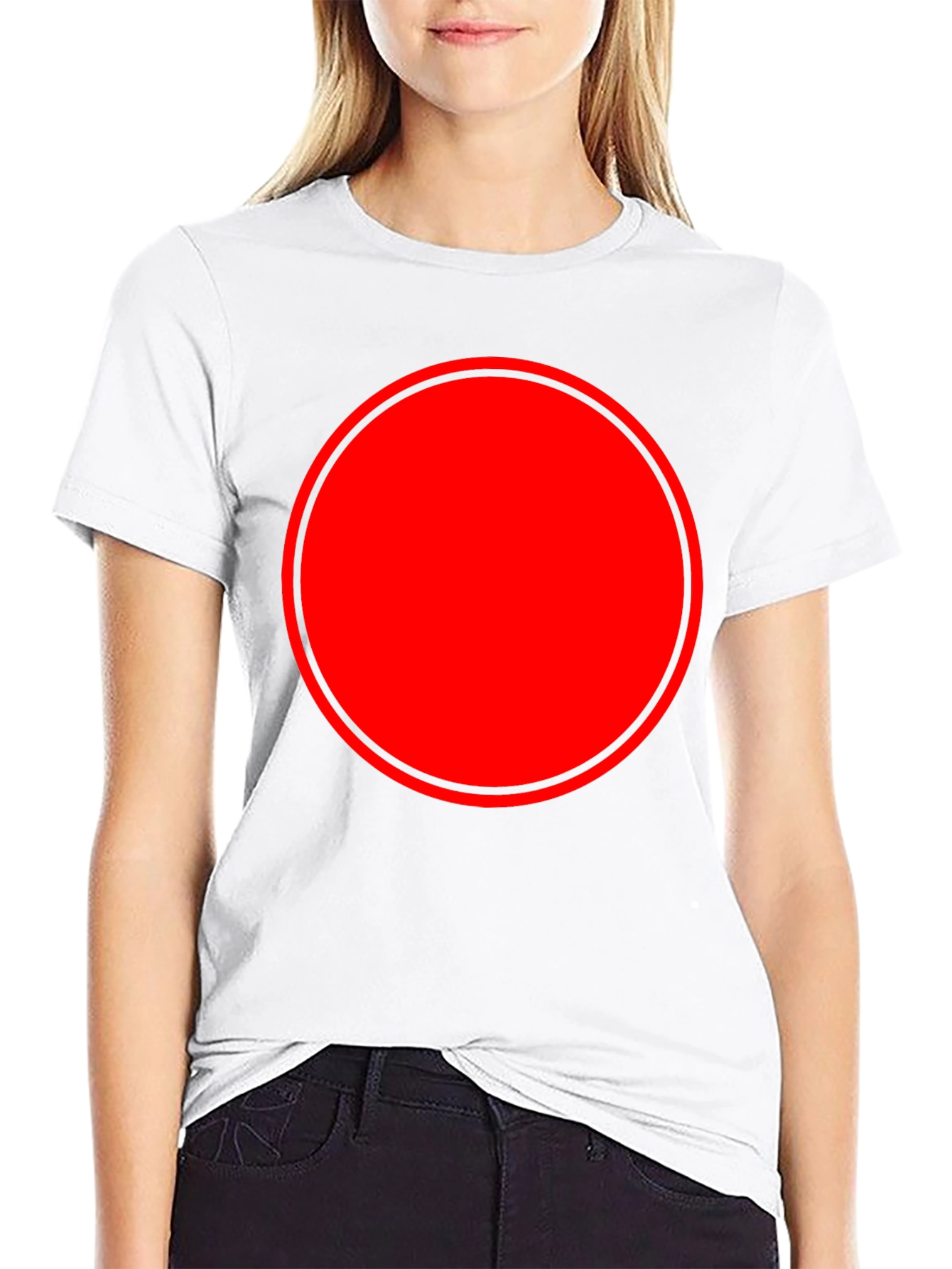 Black Modern Red Circle Graphic Black T-Shirt view 9