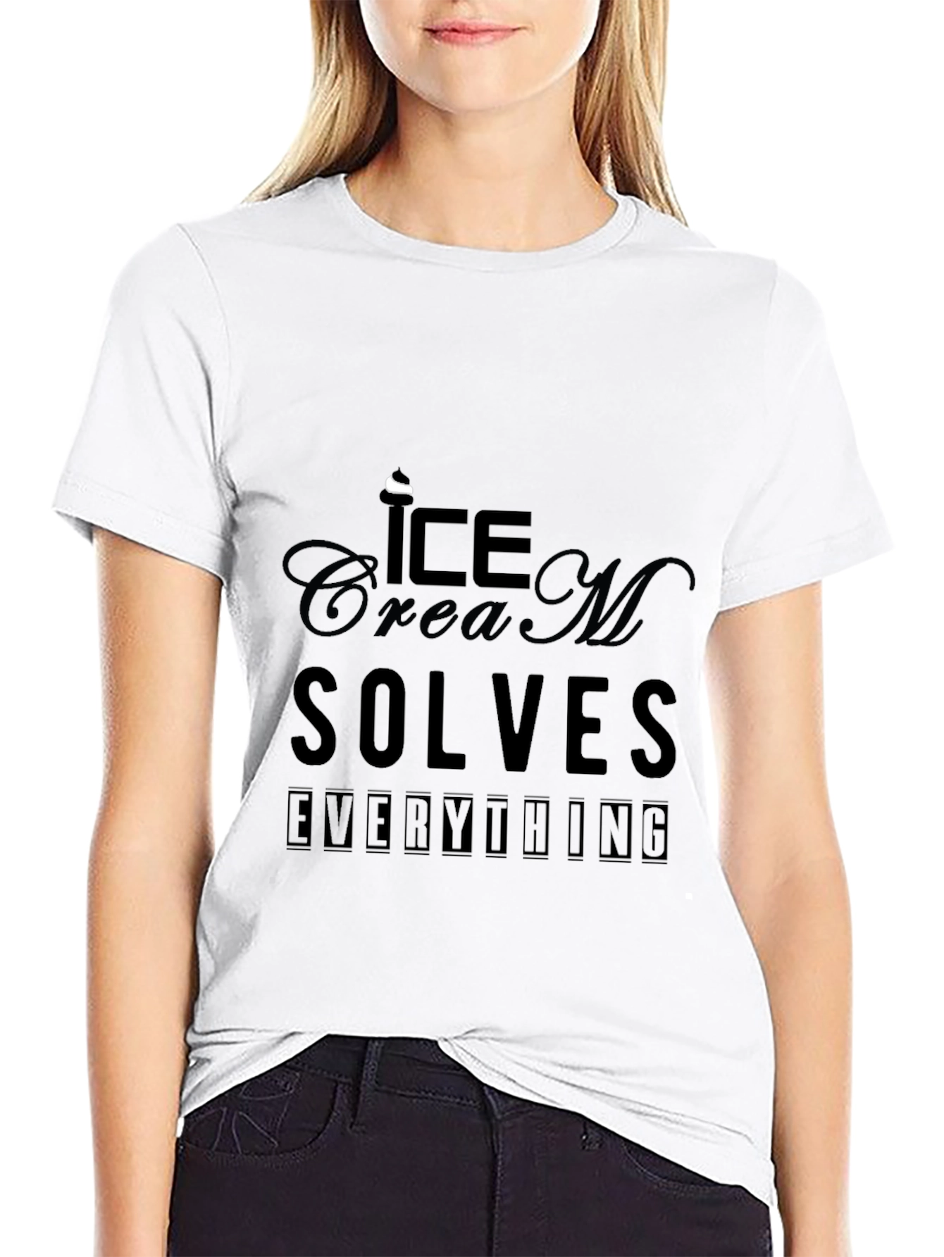 Black Ice Cream Solves Everything Graphic Tee - Black view 9