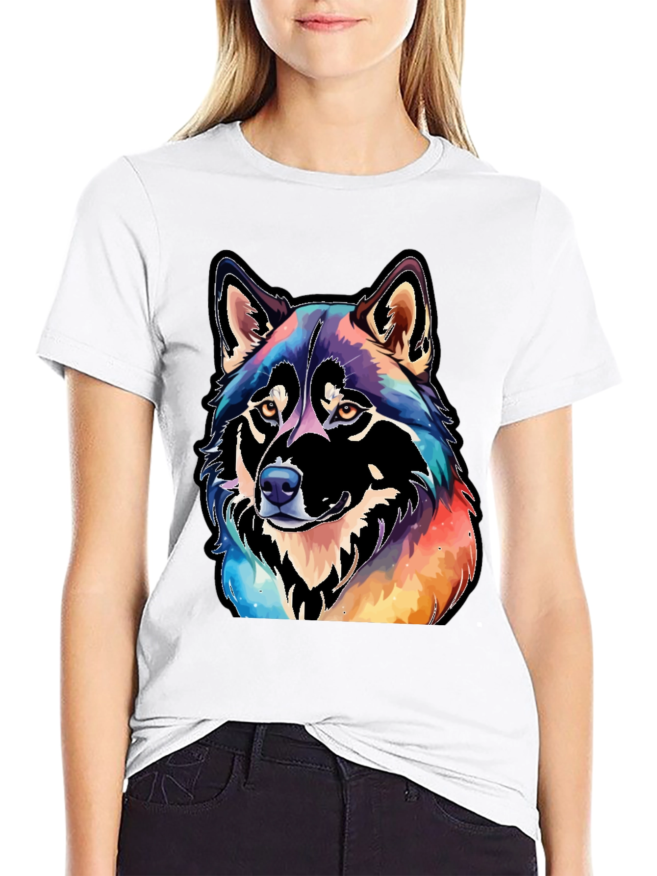Black Watercolor Wolf Graphic Tee - Black view 9