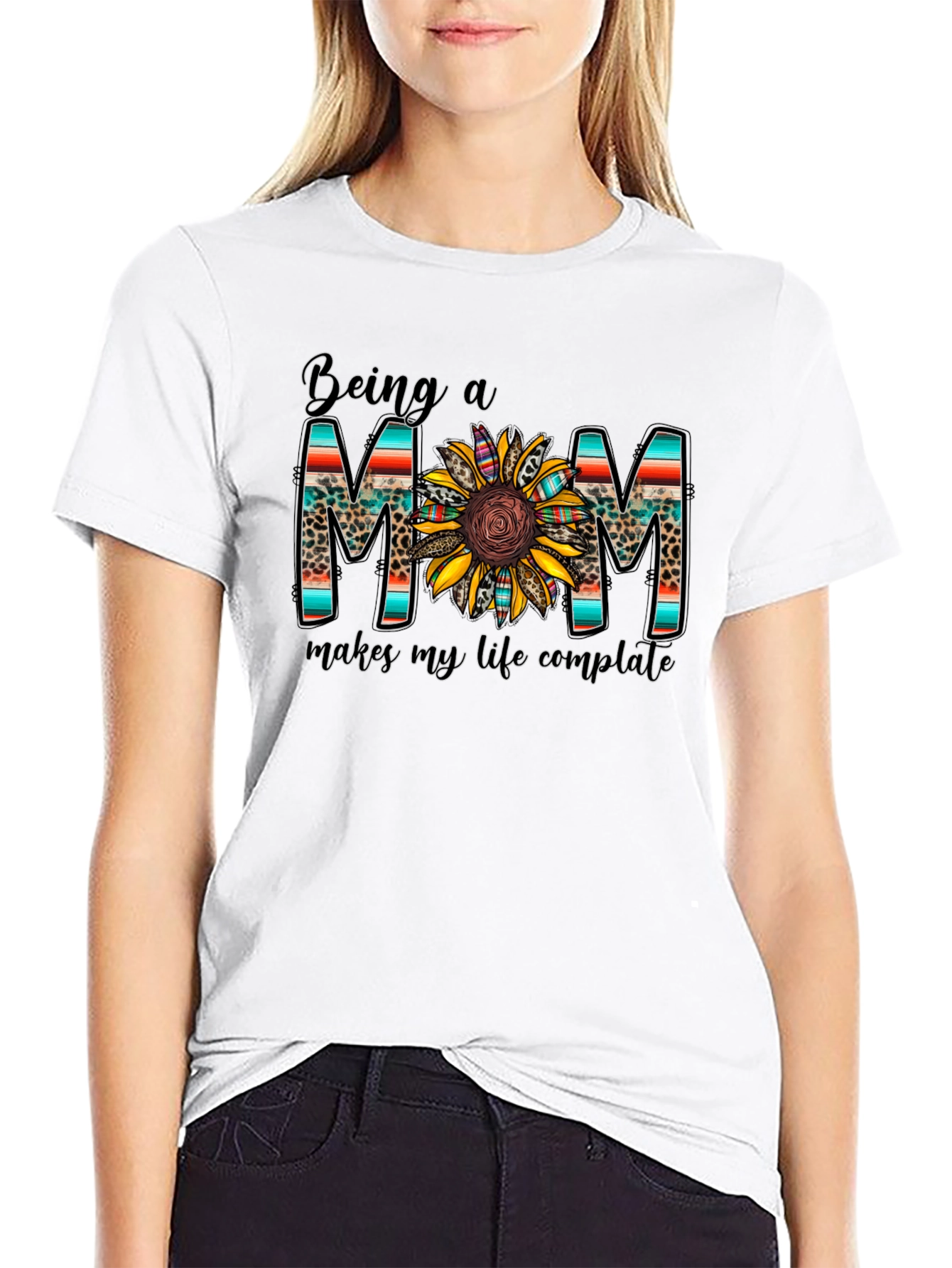 Black Being a Mom Graphic Tee Sunflower Design view 9