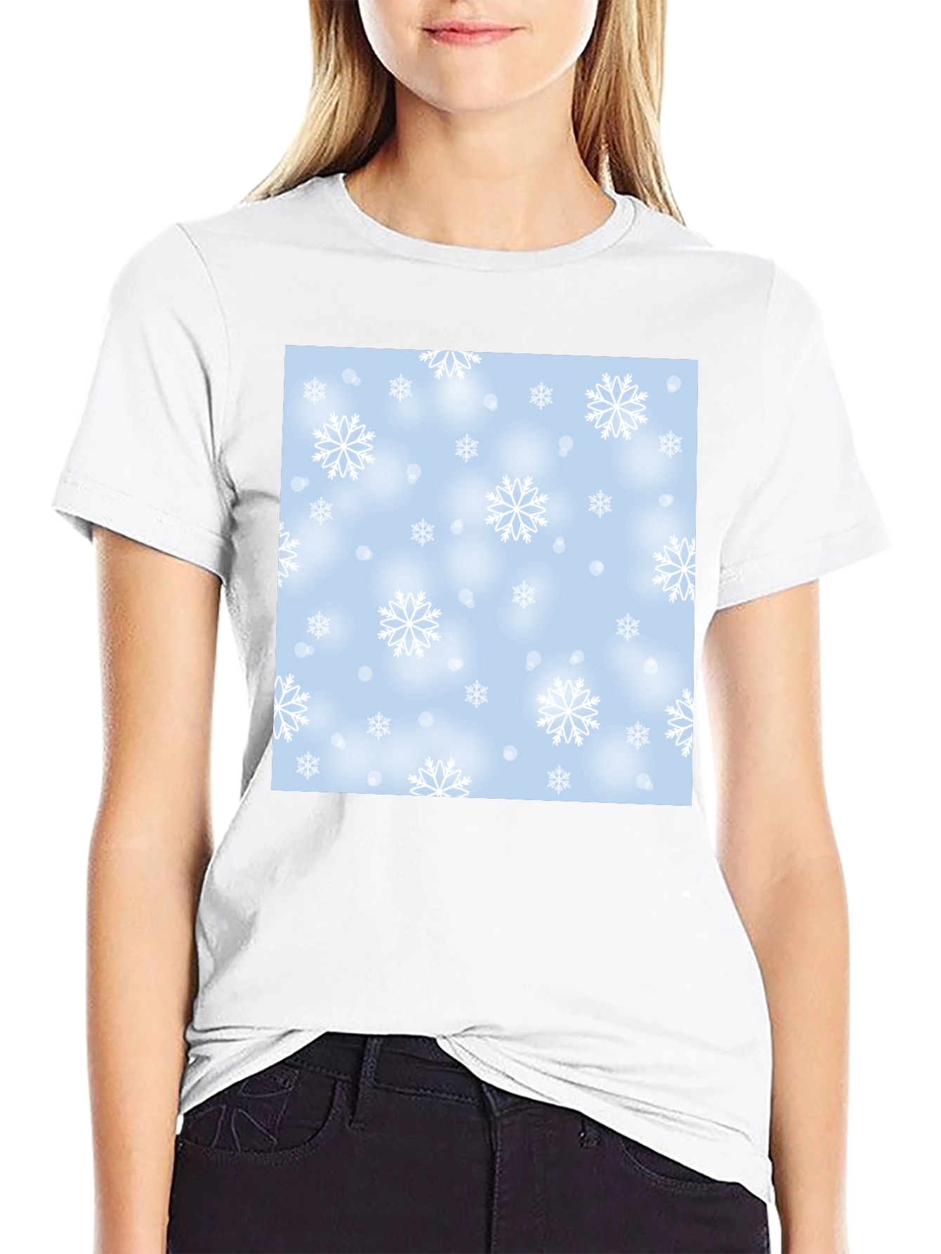 Black Winter Snowflake Pattern T-Shirt view 9