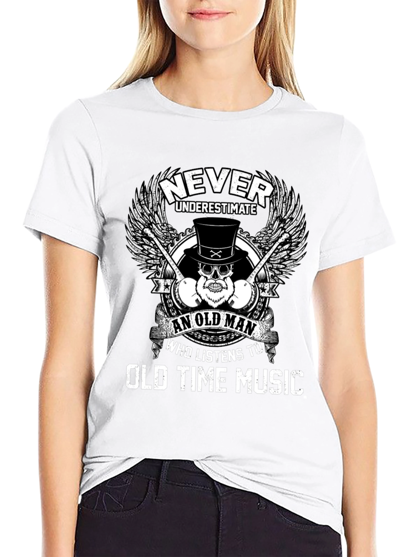 Black Never Underestimate Old Time Music Lover Tee view 9