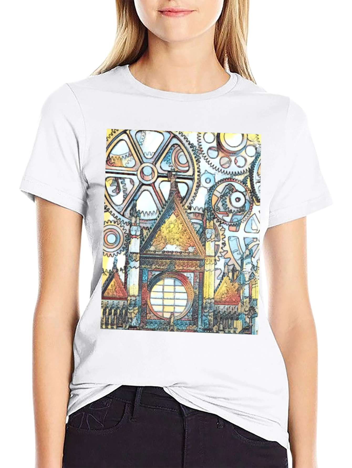 Black Steampunk Clockwork Castle T-Shirt view 9