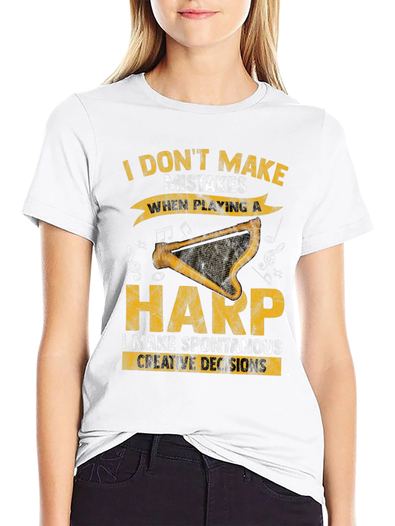 Black Harp Player T-Shirt - Spontaneous Creative Decisions view 9