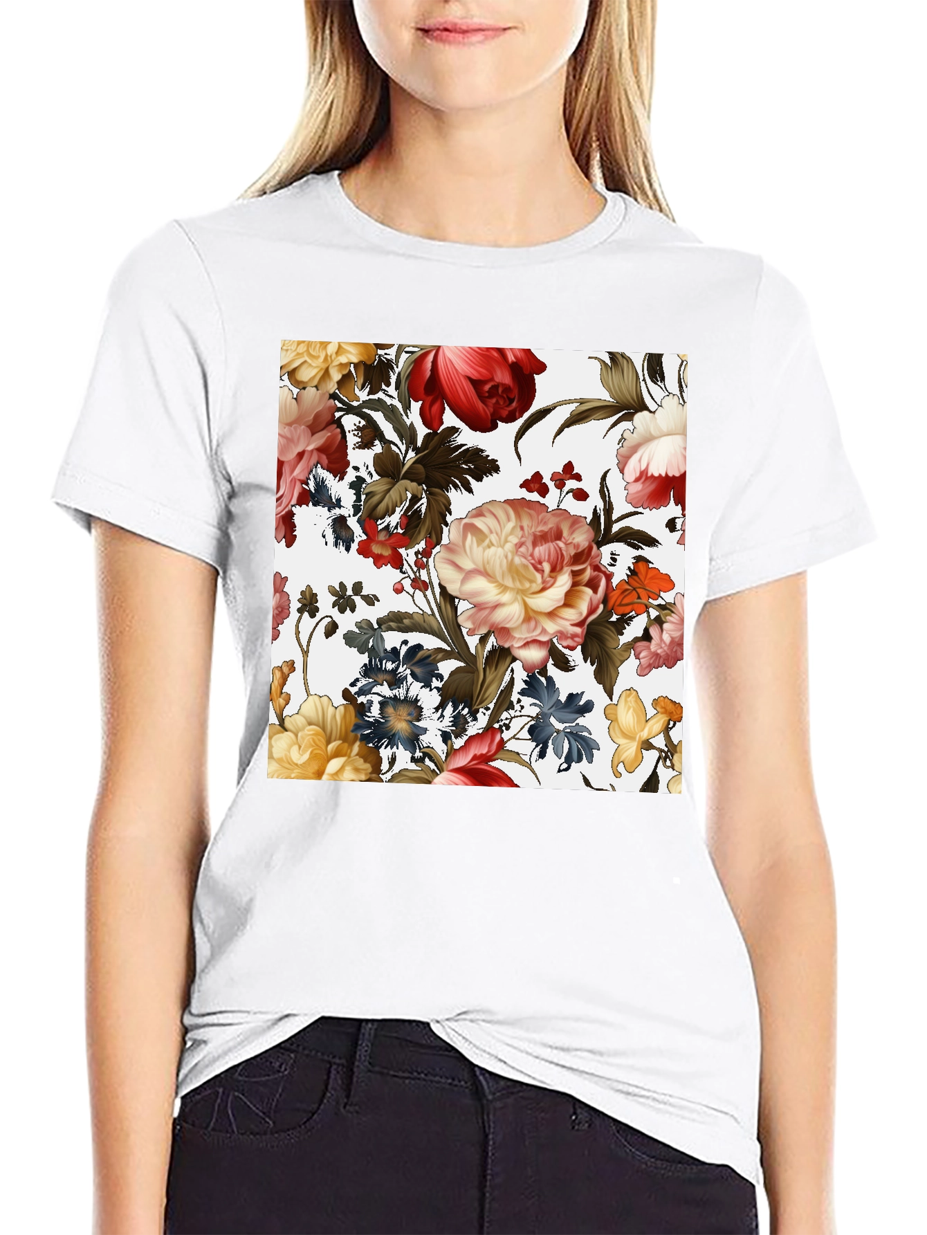 Black Floral Print Black T-Shirt view 9
