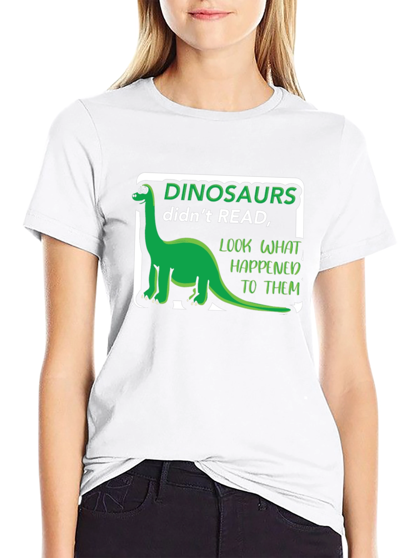 Black Dinosaurs Didn't Read T-Shirt Funny Pun Tee view 9