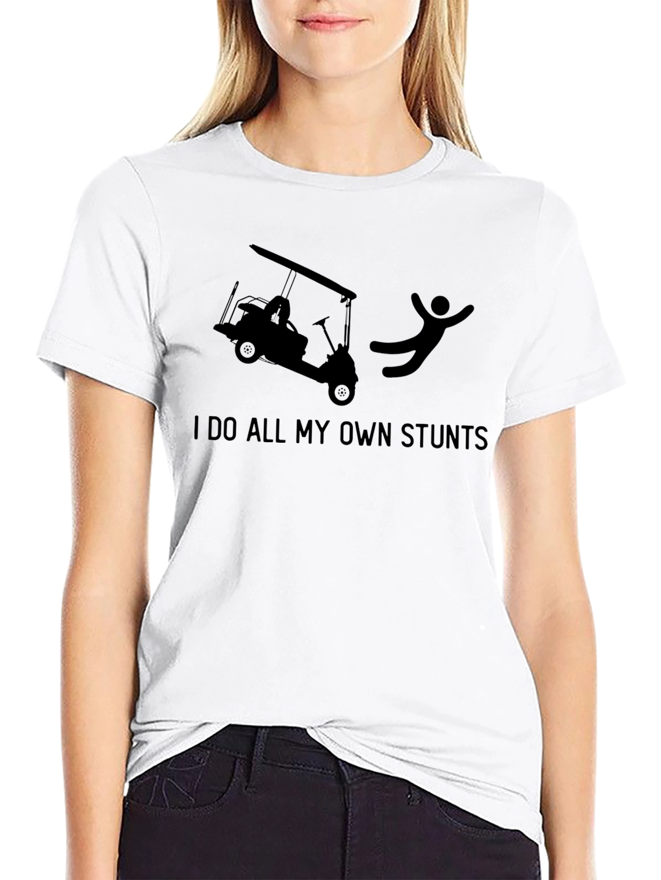 Black I Do All My Own Stunts Funny Golf Cart T-Shirt view 9