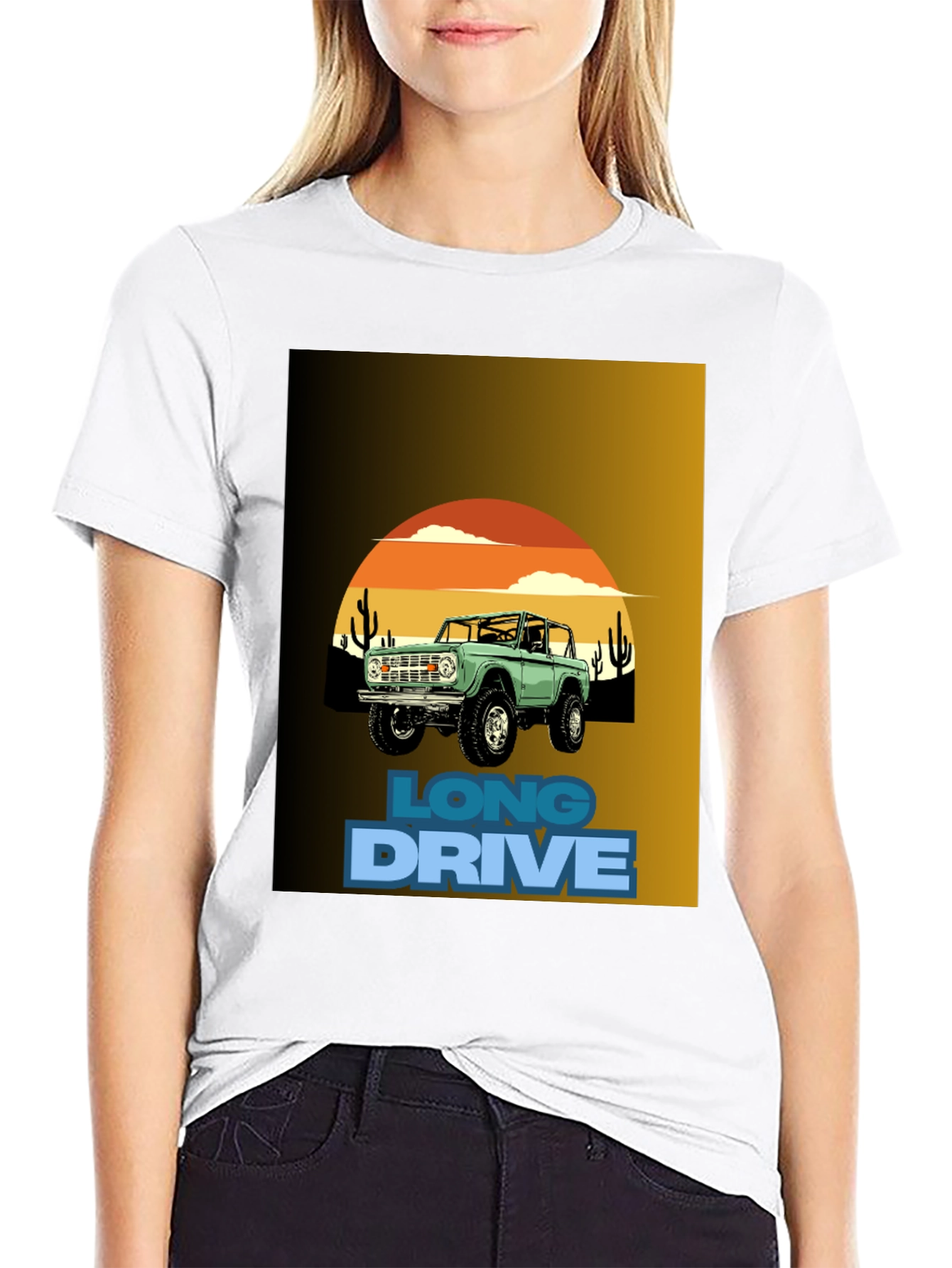 Black Long Drive Graphic Tee - Desert Bronco Design view 9