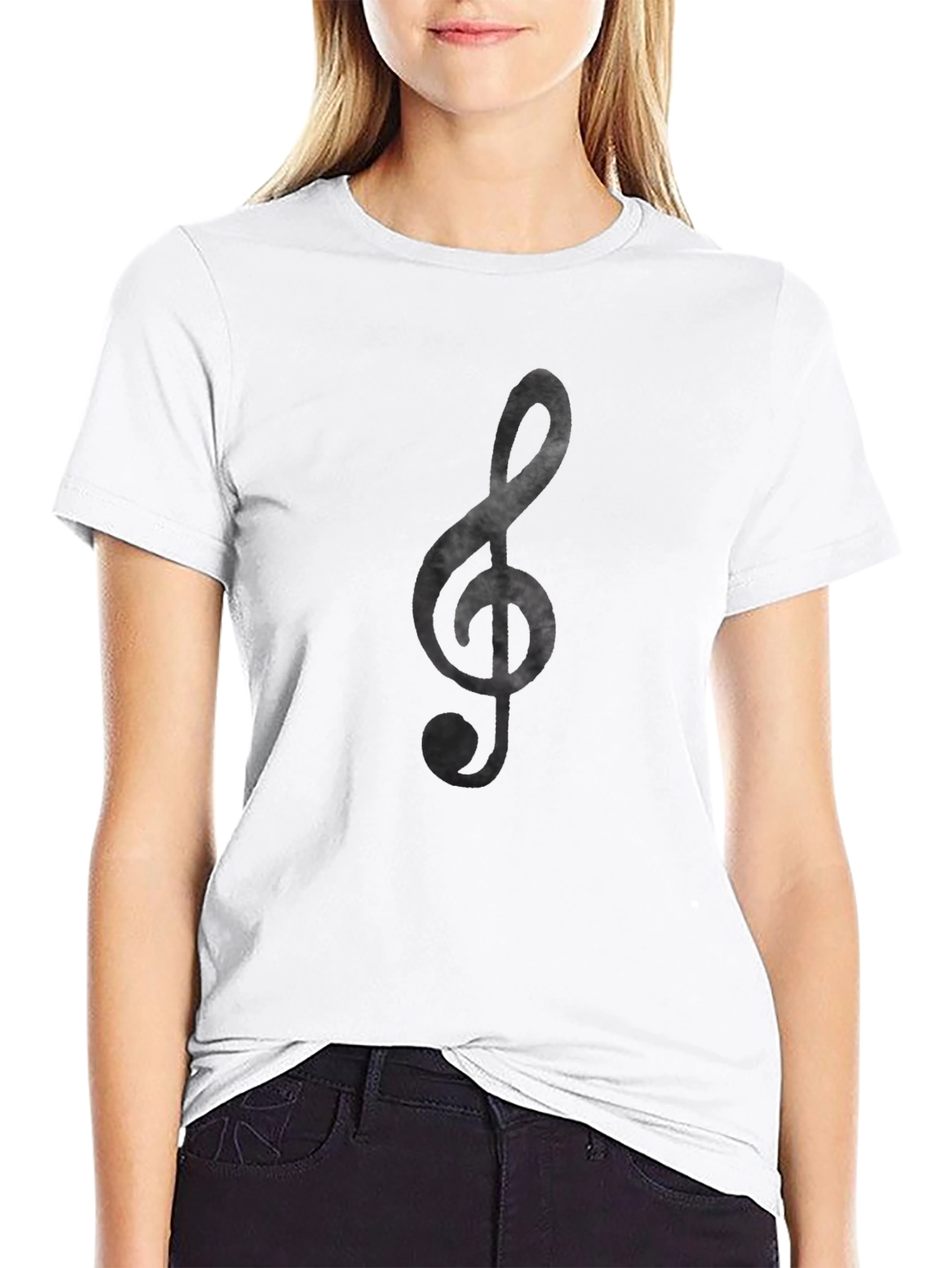 Black Musical Treble Clef Graphic T-Shirt - Black view 9