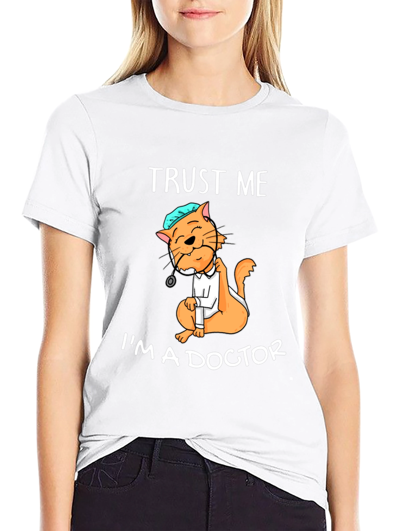Black Trust Me I'm A Doctor Cat Graphic T-Shirt view 9