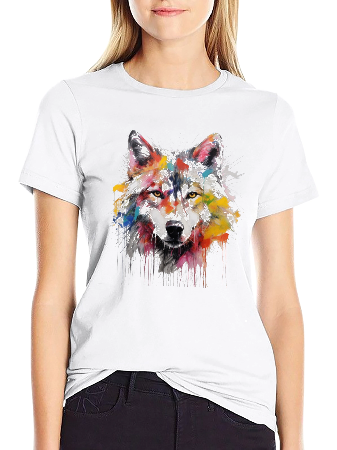 Black Wolf Art Print Men's Black Graphic Tee view 9