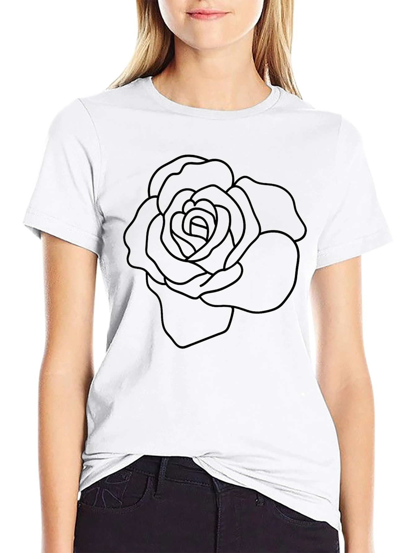 Black Rose Outline Graphic Tee - Men's Casual T-Shirt - 9