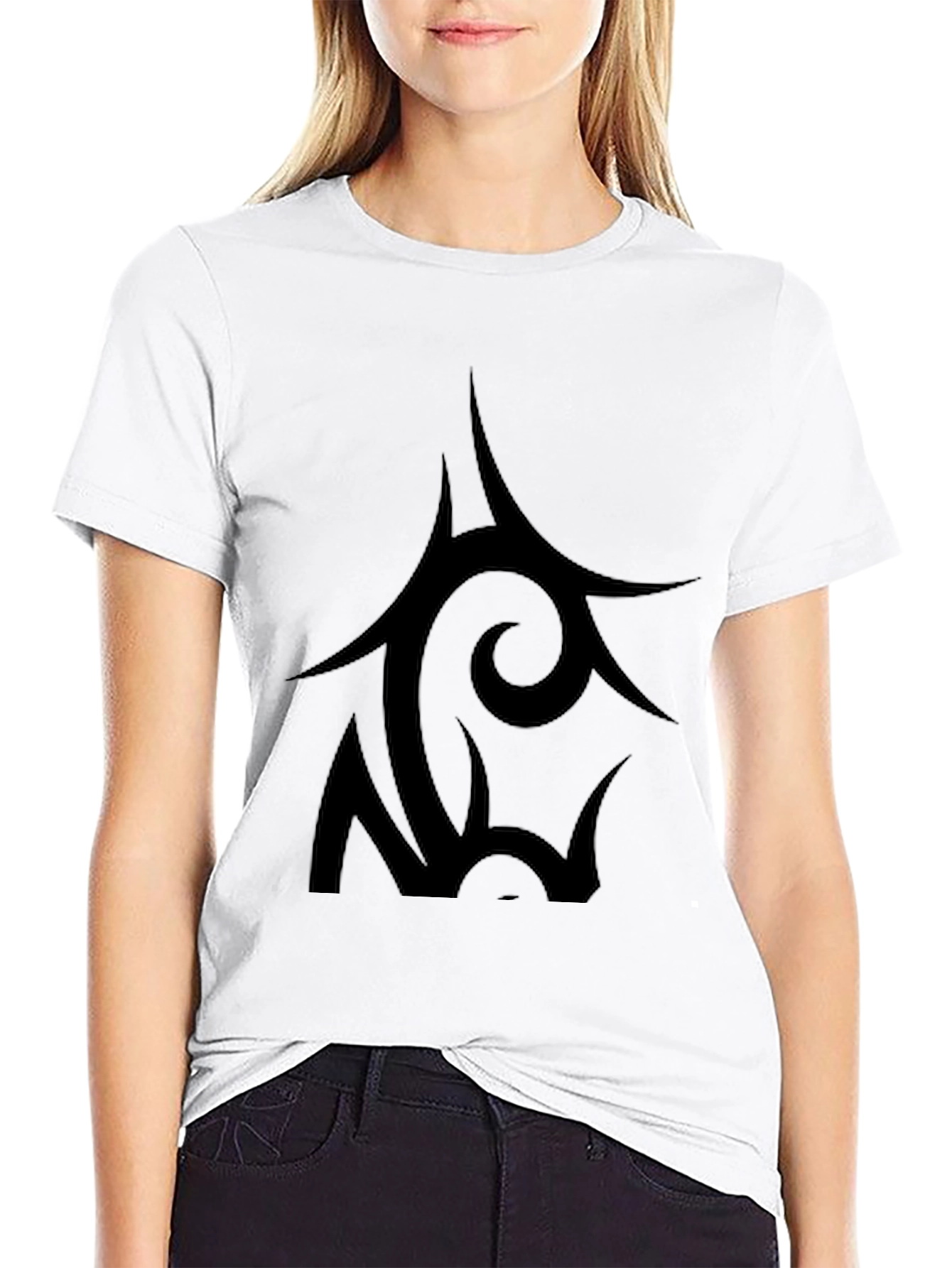 Black Men's Black Graphic Tee - Tribal Style Design view 9