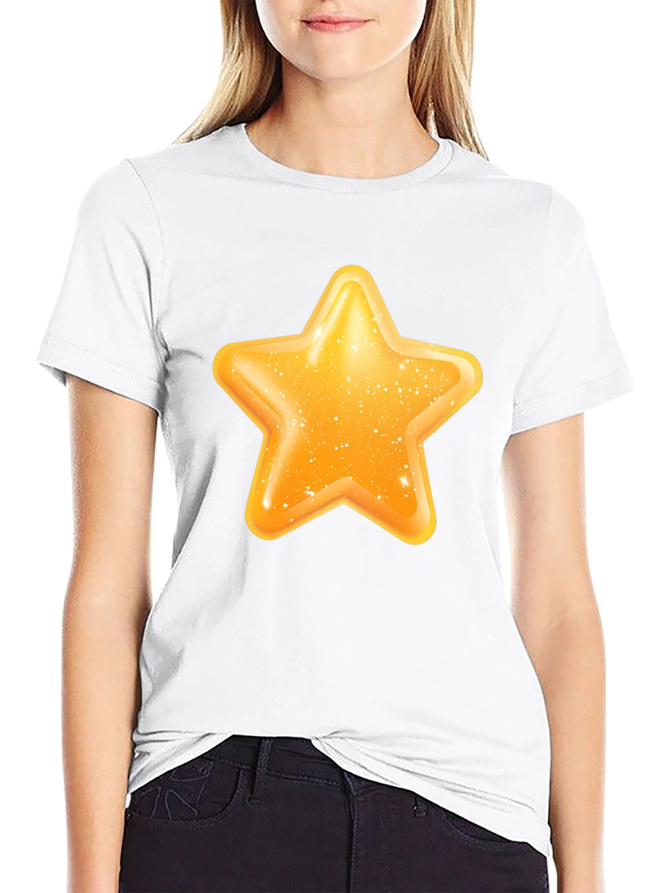Black Shiny Star Graphic Black T-Shirt view 9