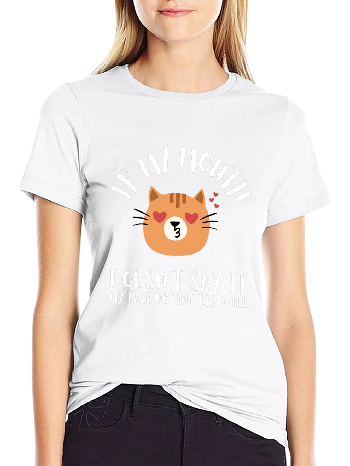 Black Funny Cat Face T-Shirt - If My Mouth Doesn't Say It view 9