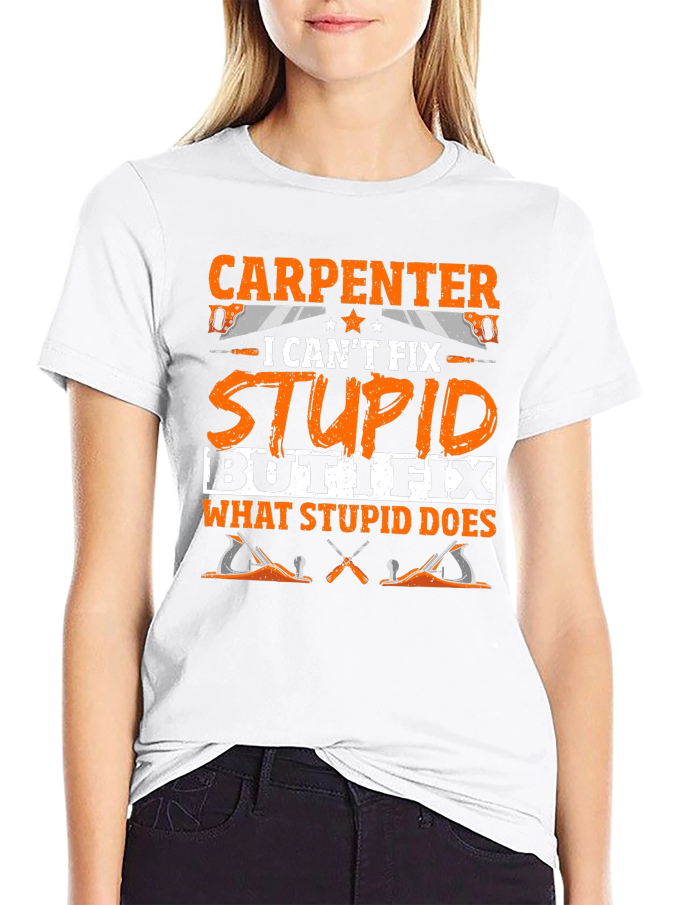 Black Carpenter Humor T-Shirt: Fix What Stupid Does view 9