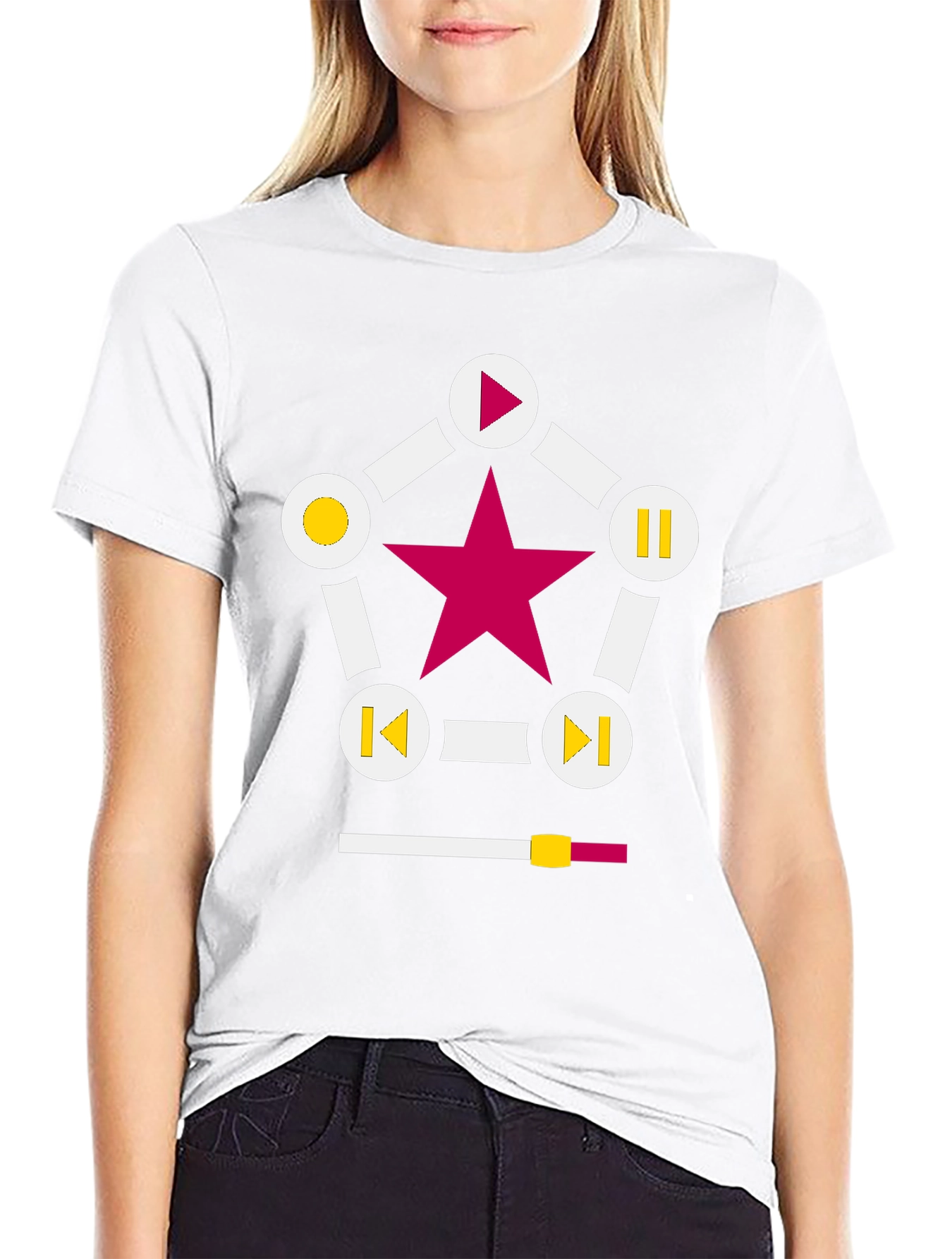 Black Retro Music Star T-Shirt - Black, Play Pause Design view 9
