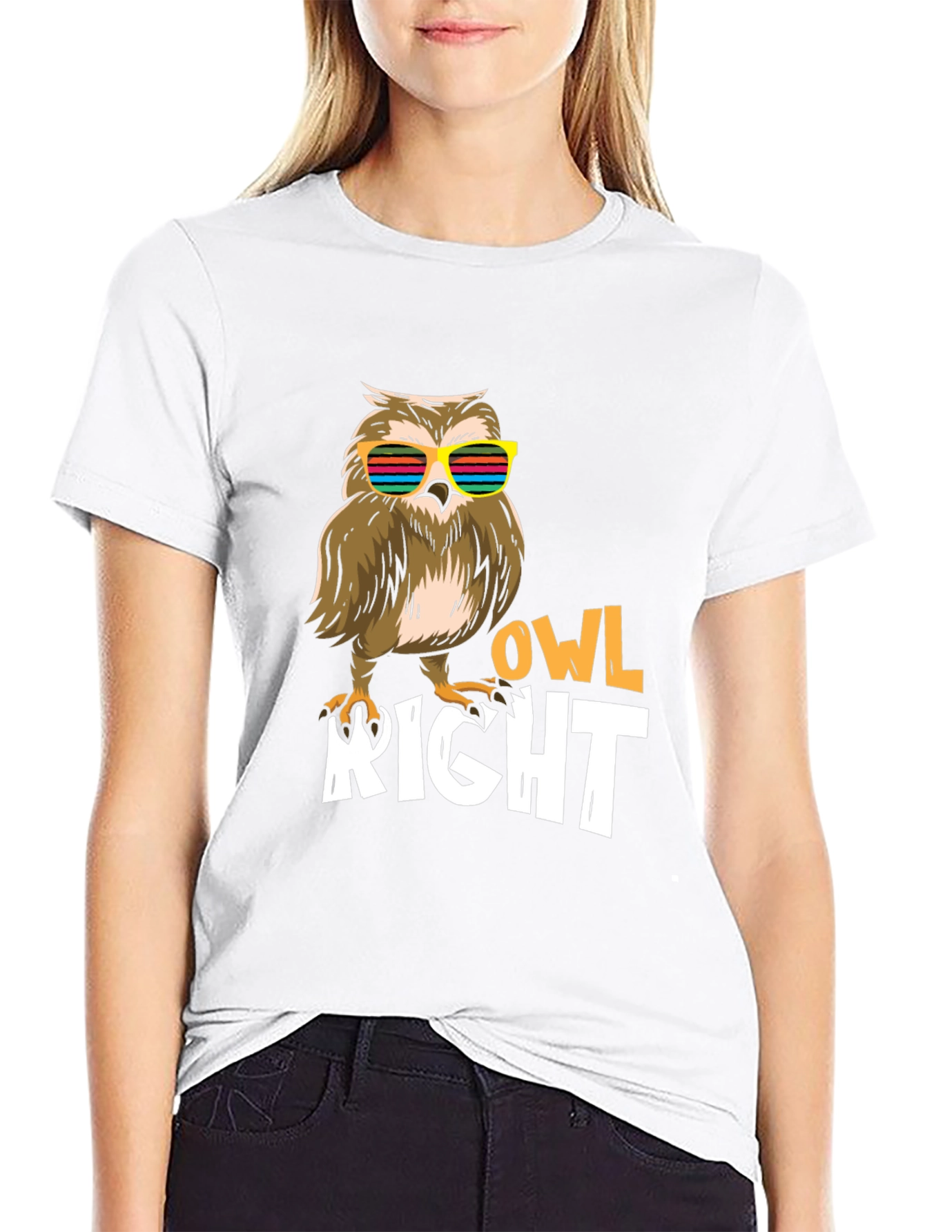 Black Cool Owl Right T-Shirt view 9