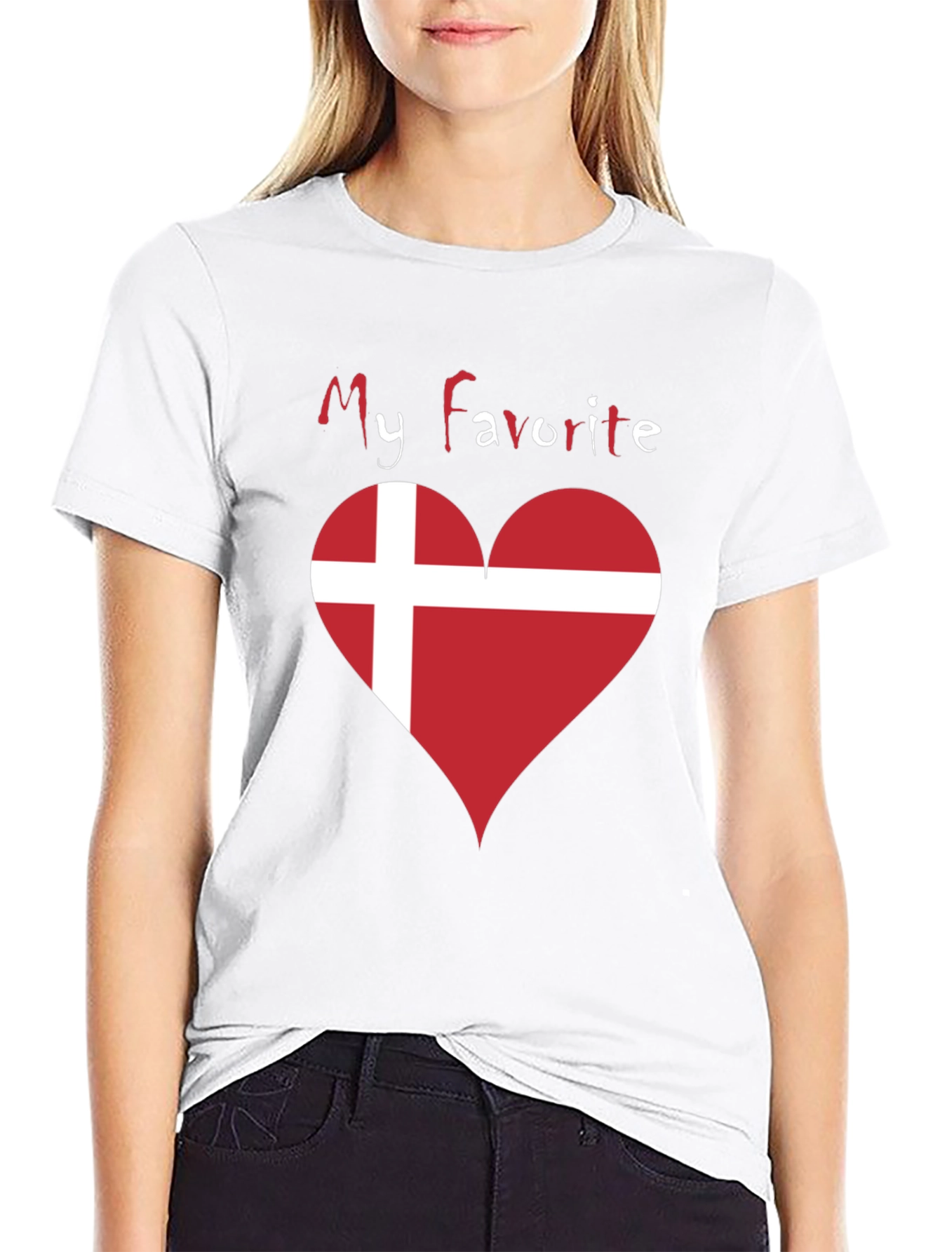 Black Denmark Flag Heart T-Shirt: My Favorite Danish Tee view 9