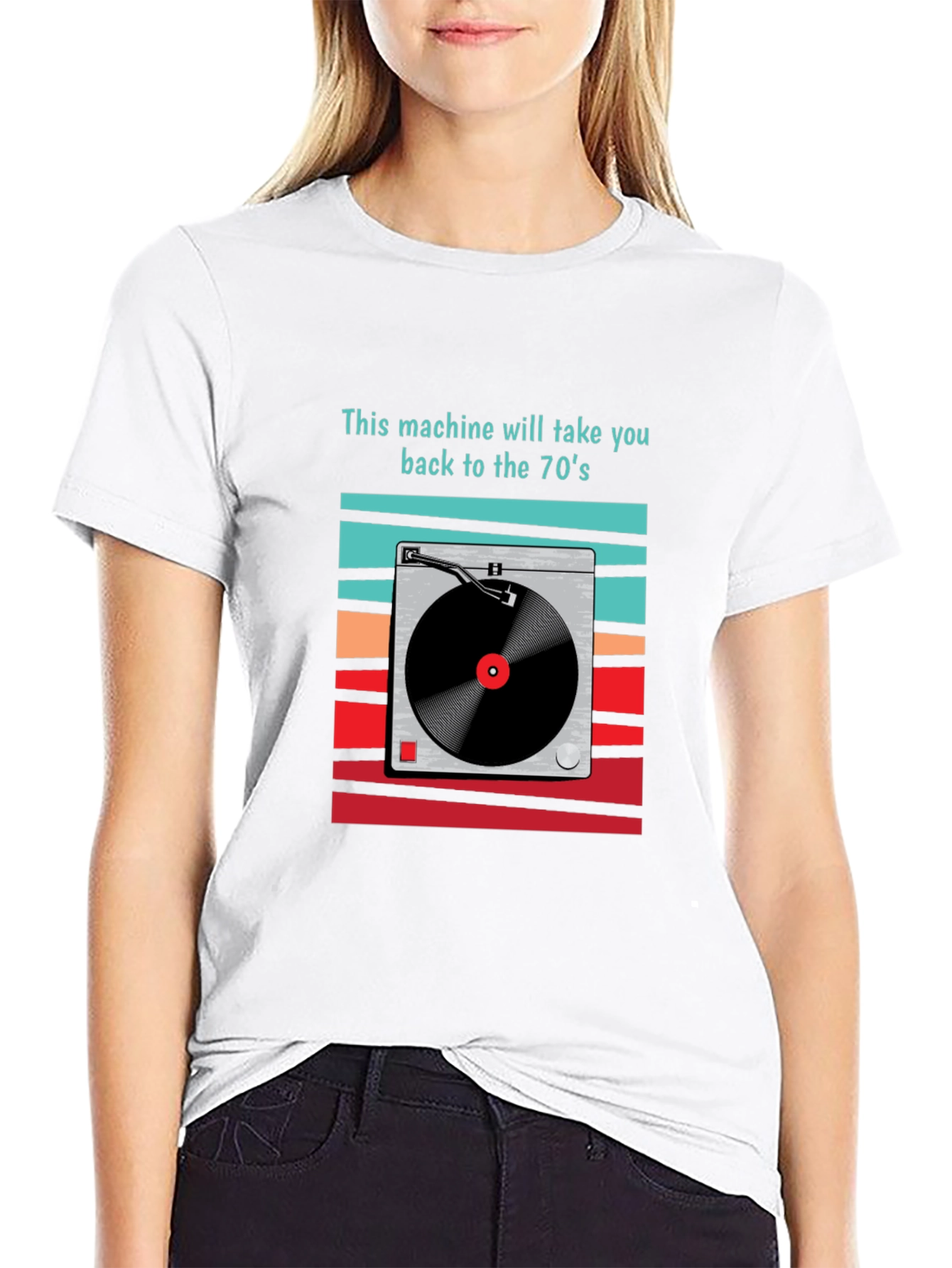 Black Retro 70's Turntable Graphic T-Shirt view 9