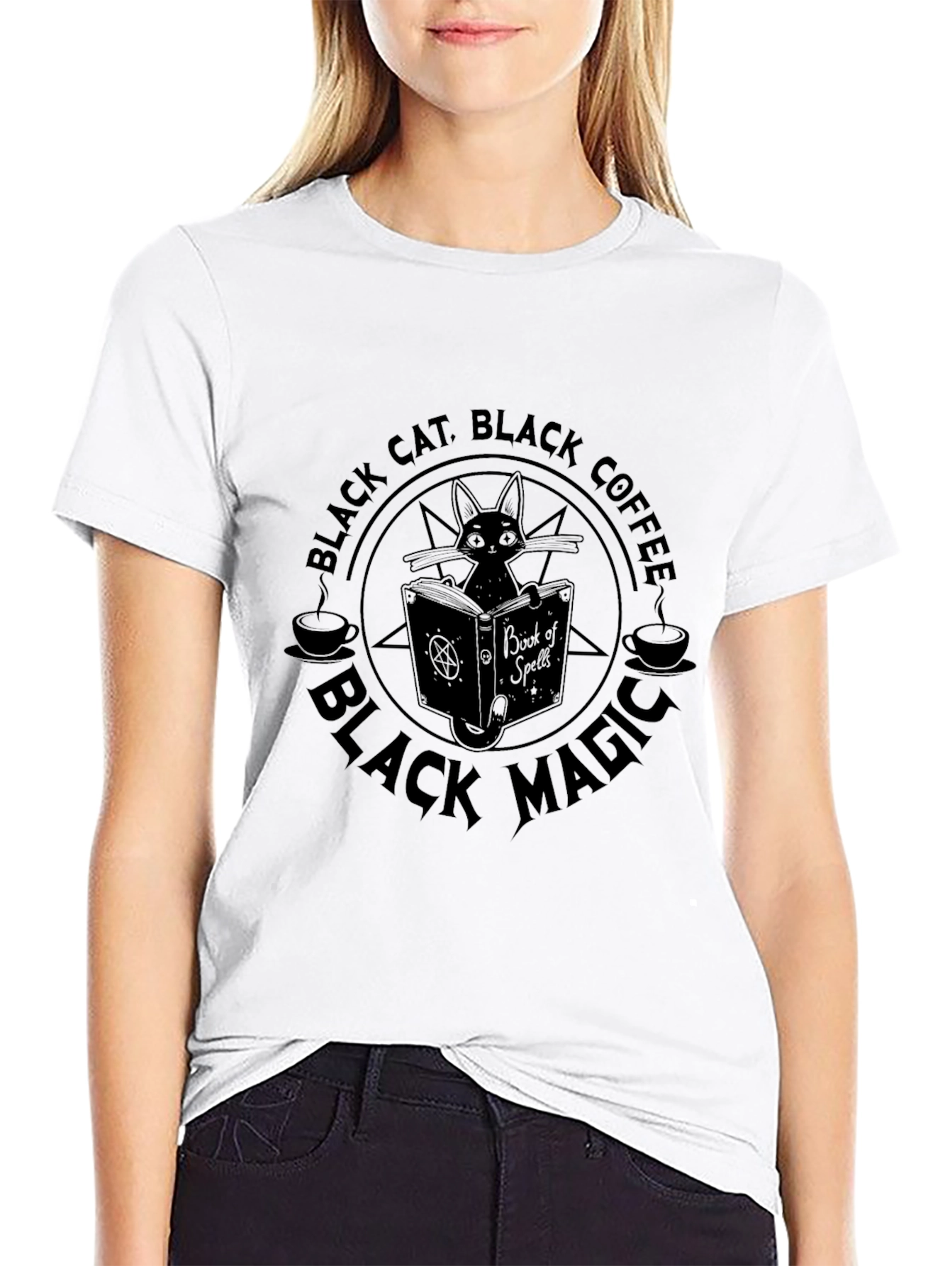Black Black Cat Coffee Magic T-Shirt - Unisex Graphic Tee view 9