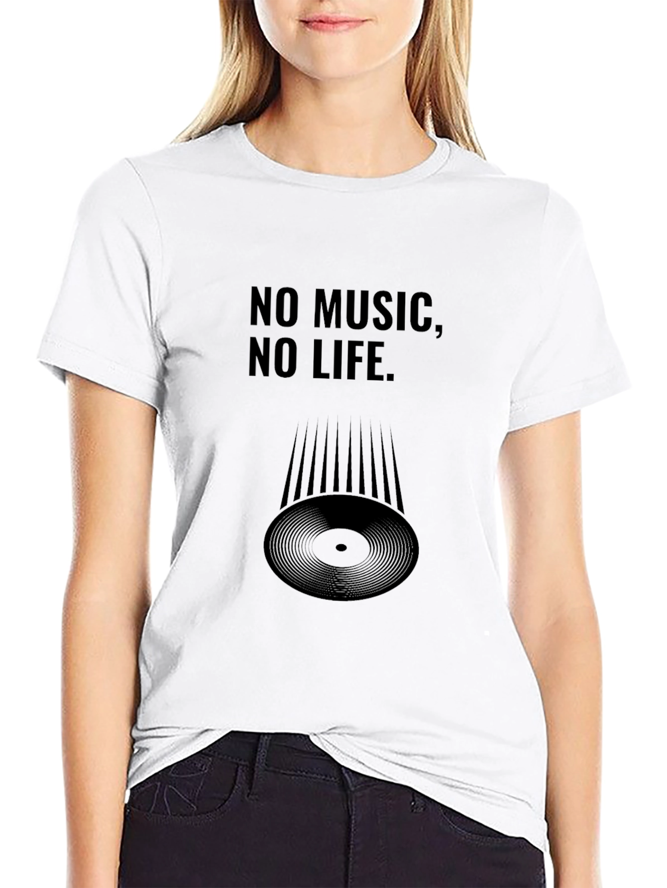 Black No Music, No Life Black T-Shirt view 9
