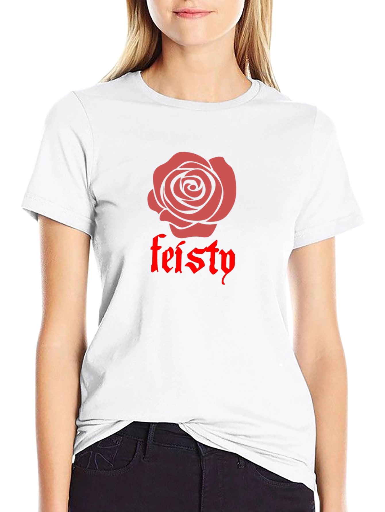Black Feisty Rose Graphic Tee - Bold Black Cotton T-Shirt view 9
