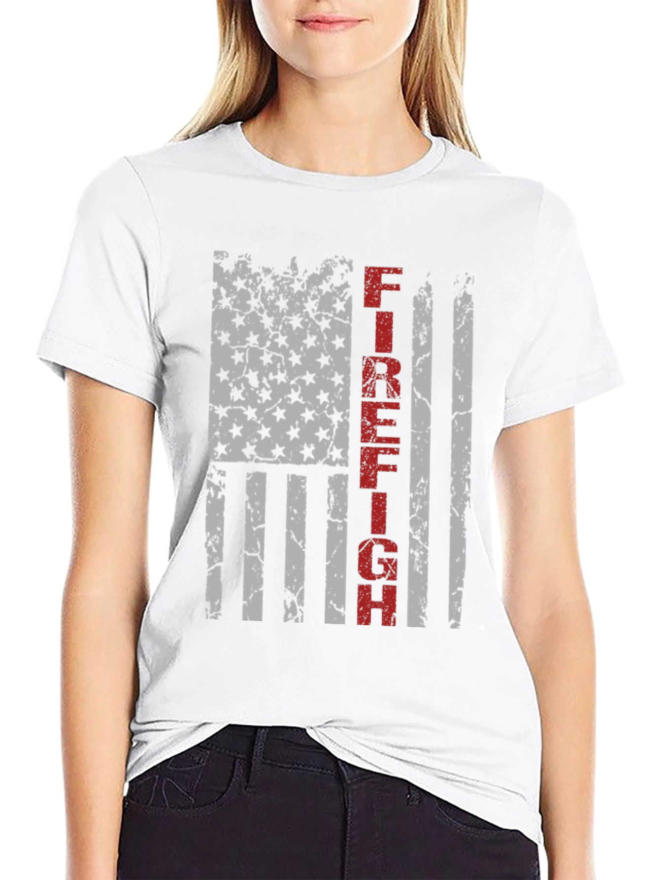 Black Firefighter American Flag Graphic T-Shirt view 9