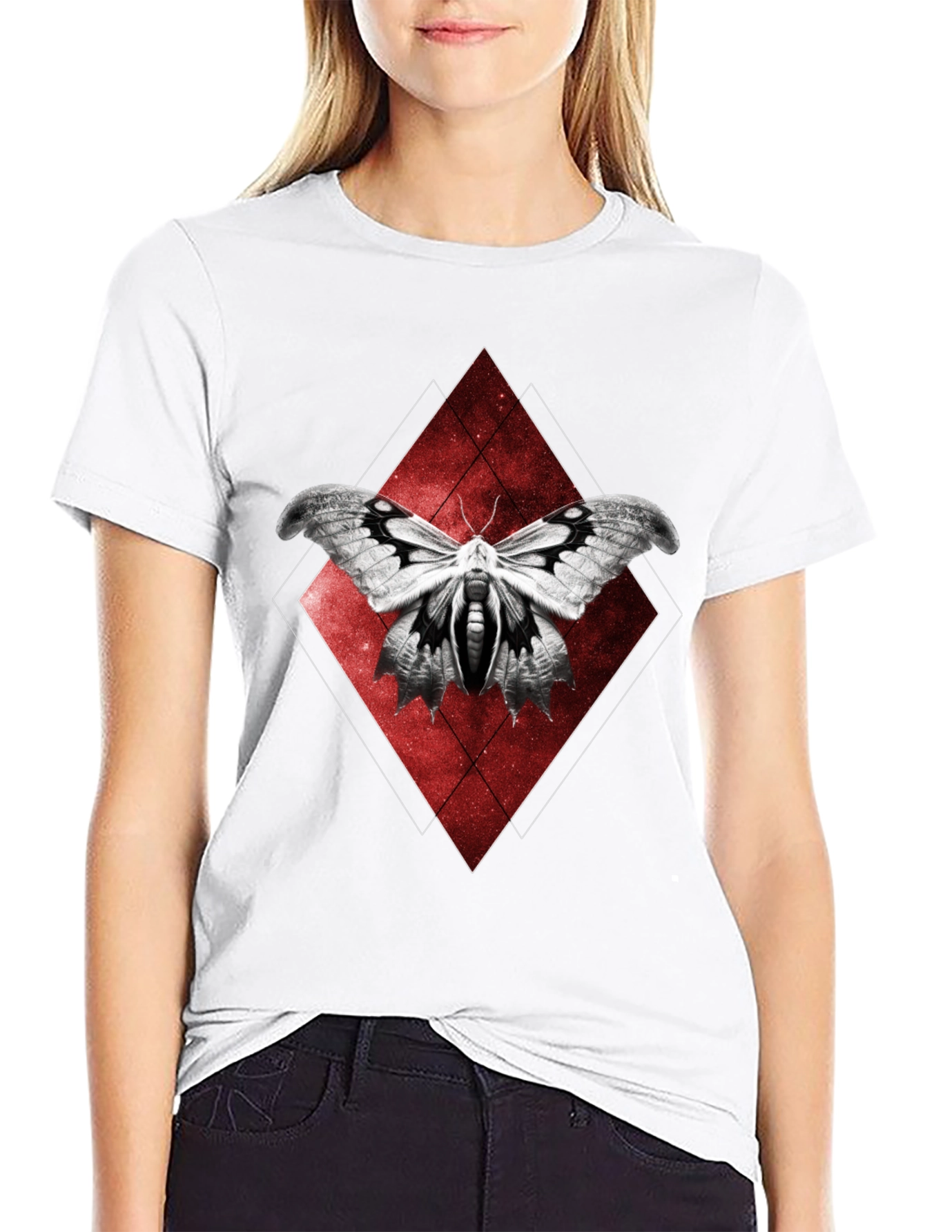 Black Moth Graphic Tee - Black Cotton Diamond Design view 9