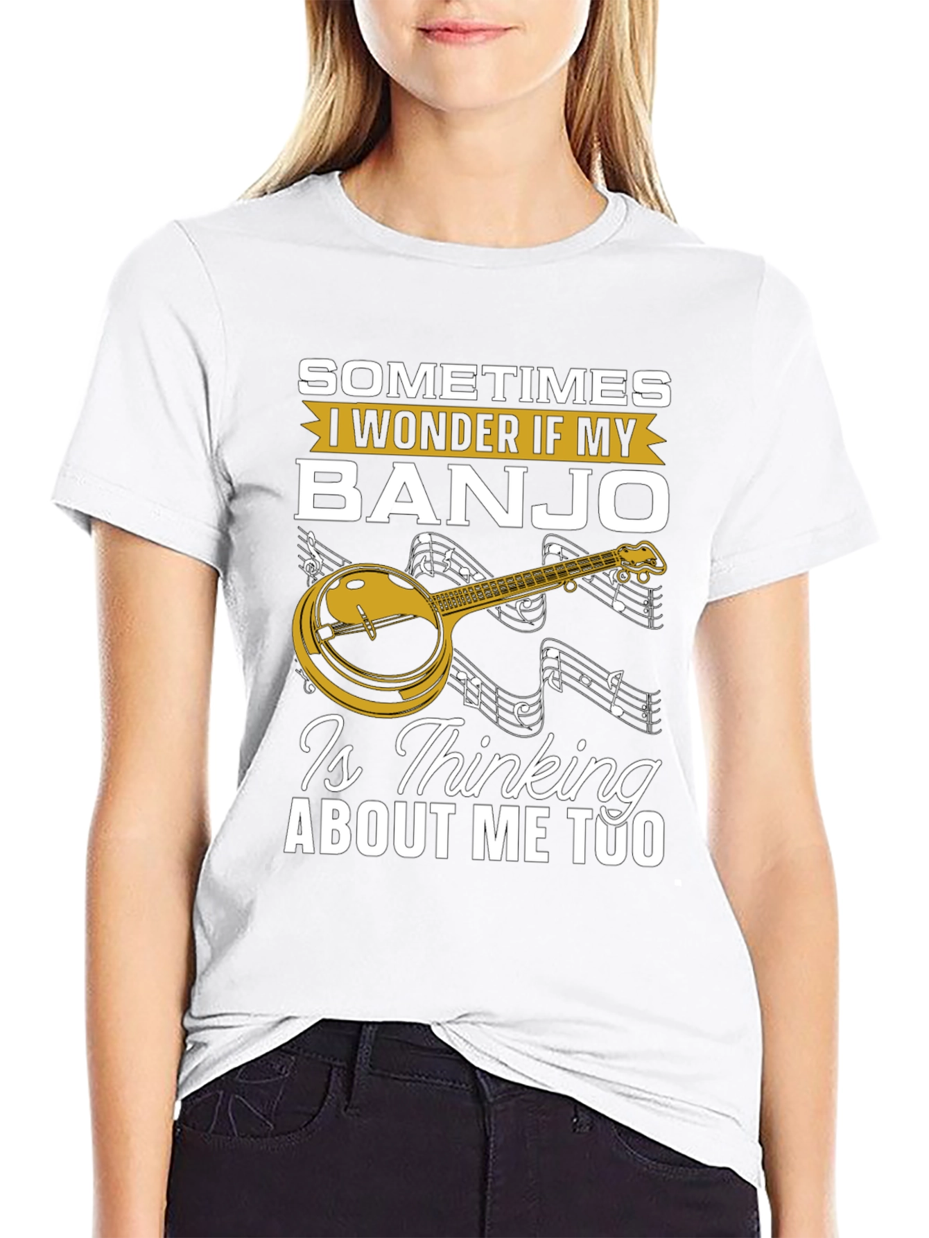 Black Banjo Lover T-Shirt: "Is My Banjo Thinking About Me Too?" view 9
