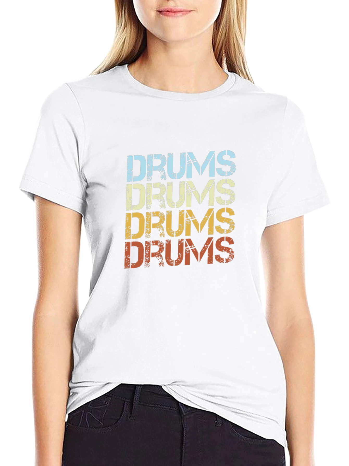 Black Retro Drums Graphic Tee - Black Cotton T-Shirt view 9