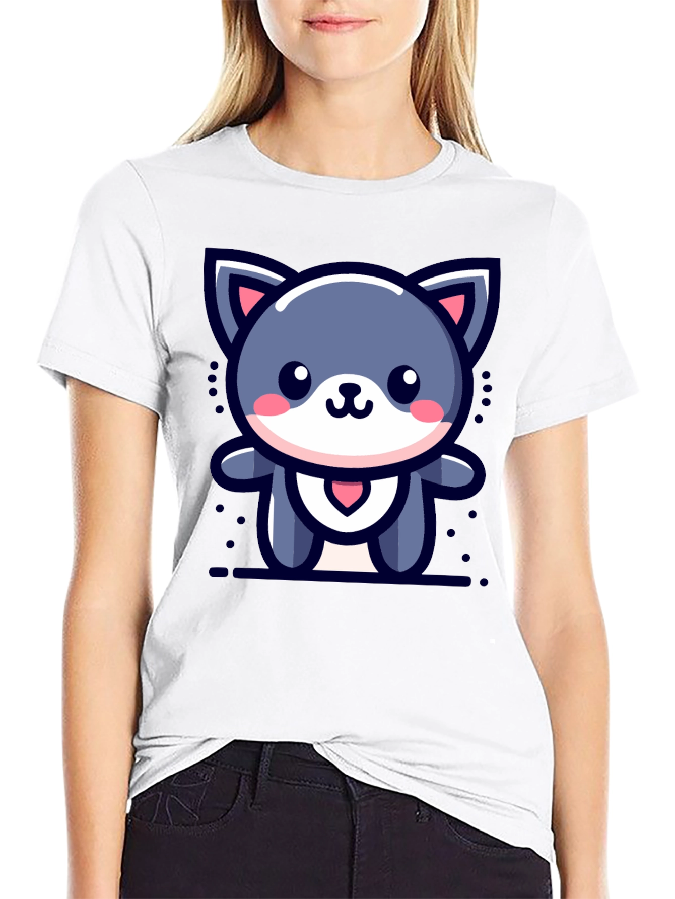 Black Cute Cartoon Cat Graphic T-Shirt view 9