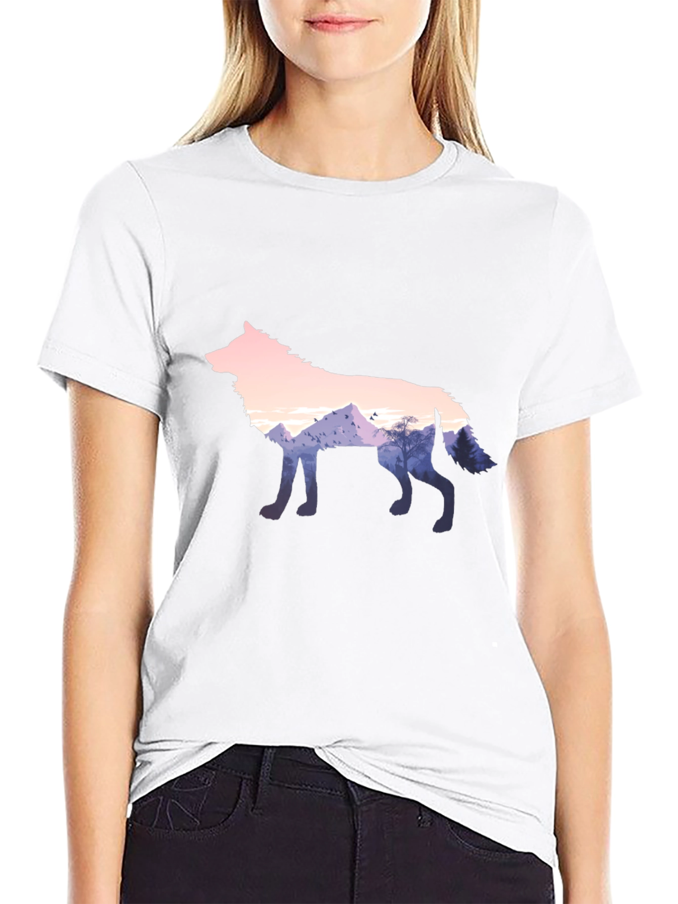 Black Wolf Silhouette Graphic Black T-Shirt view 9