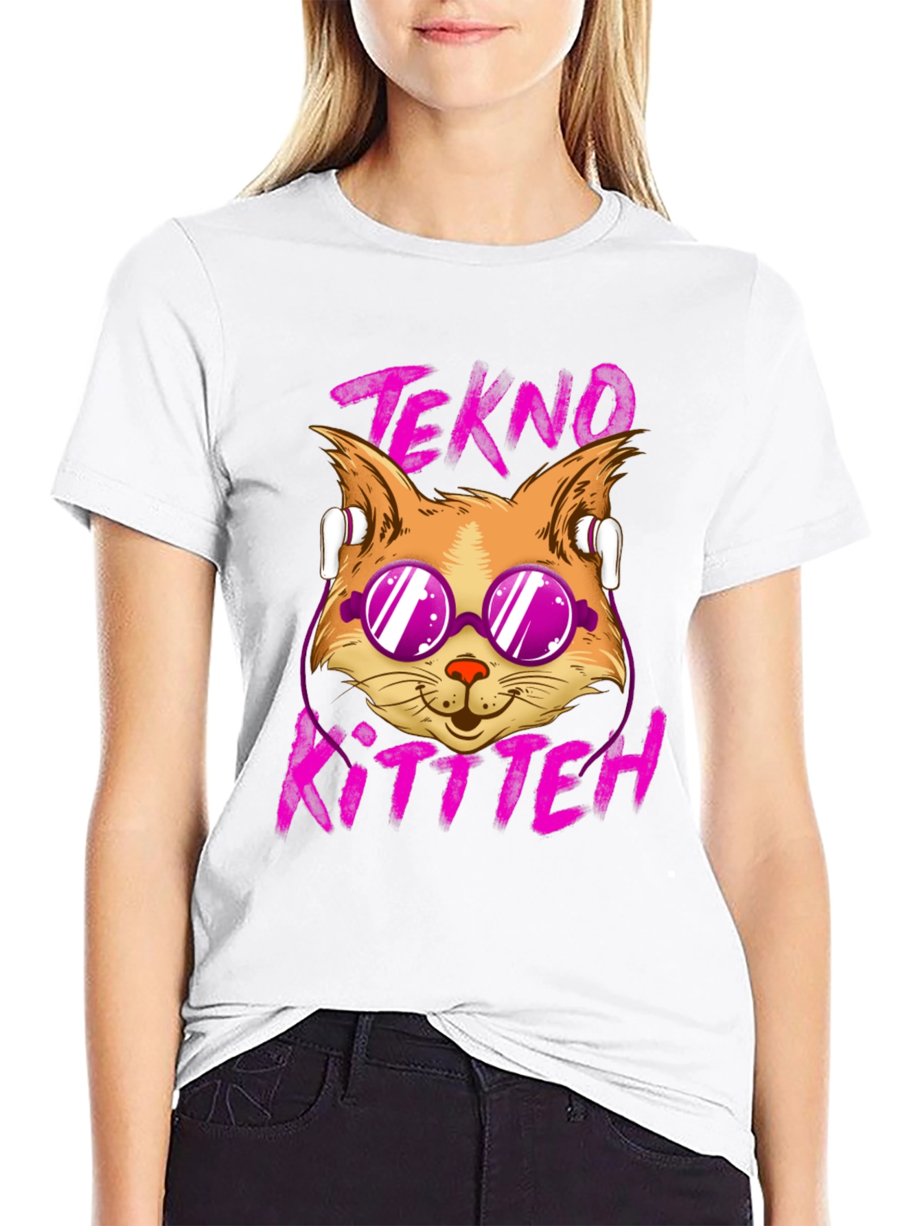 Black Tekno Kitten Graphic Tee - Cool Cat Design view 9