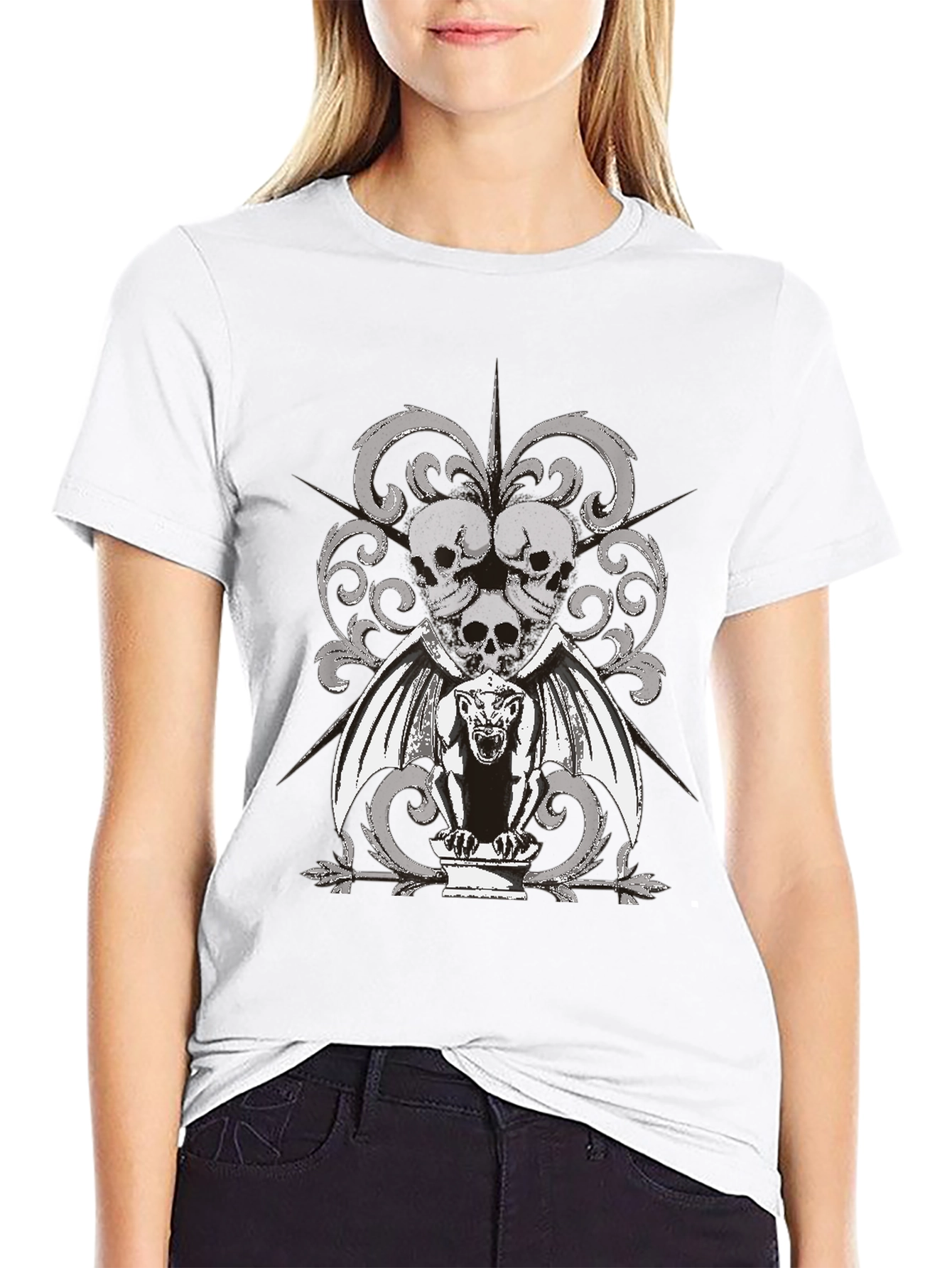 Black Skull & Gargoyle Graphic Black T-Shirt view 9