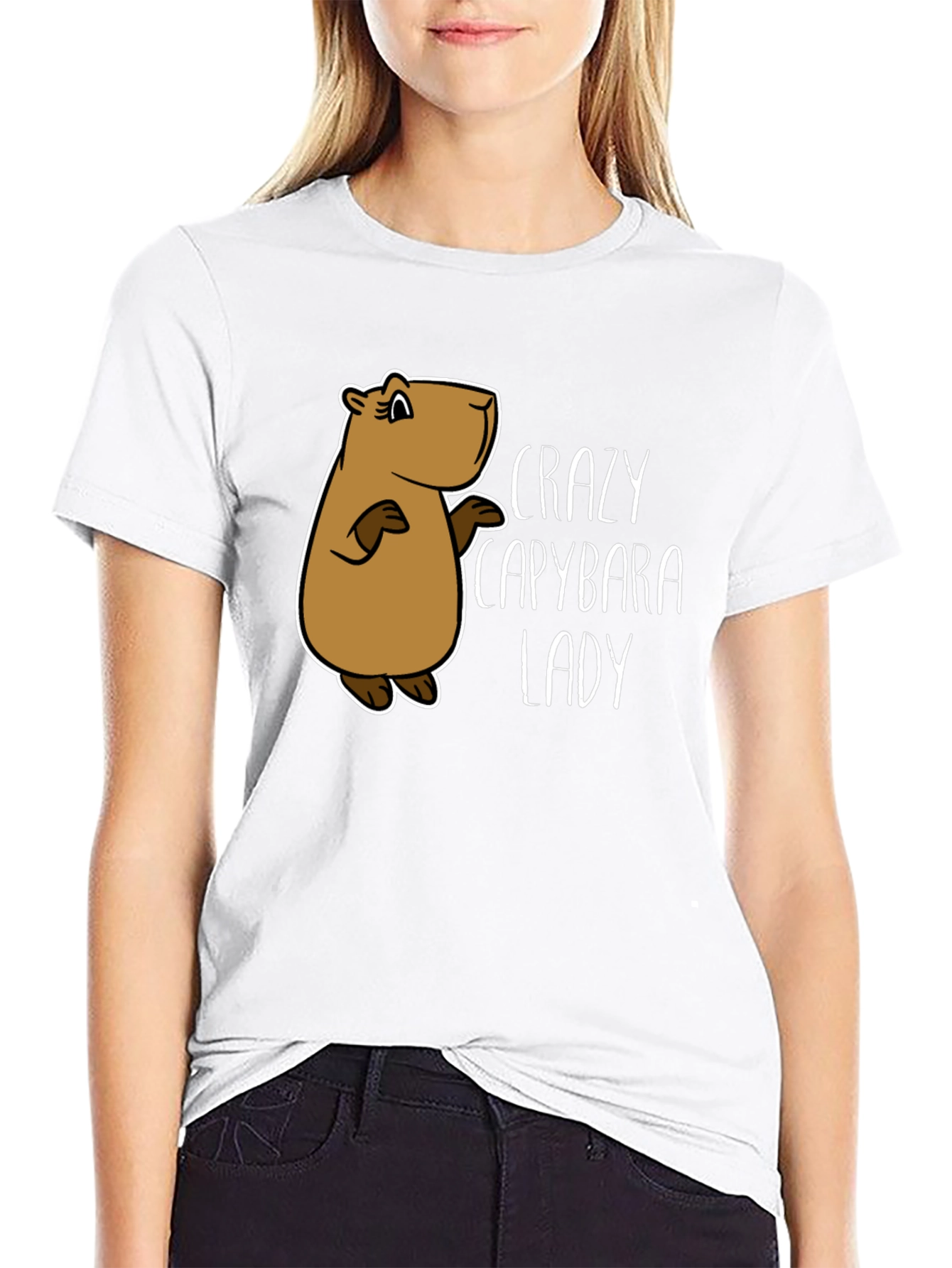 Black Crazy Capybara Lady T-Shirt - Fun Animal Lover Tee view 9