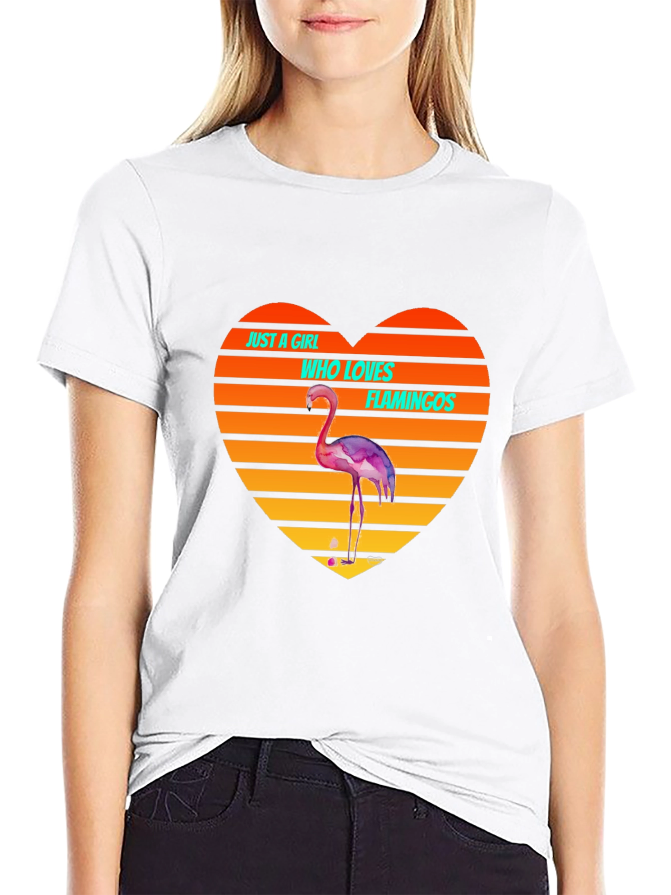 Black Flamingo Lover Heart T-Shirt - Just a Girl Who Loves Flamingos Tee view 9