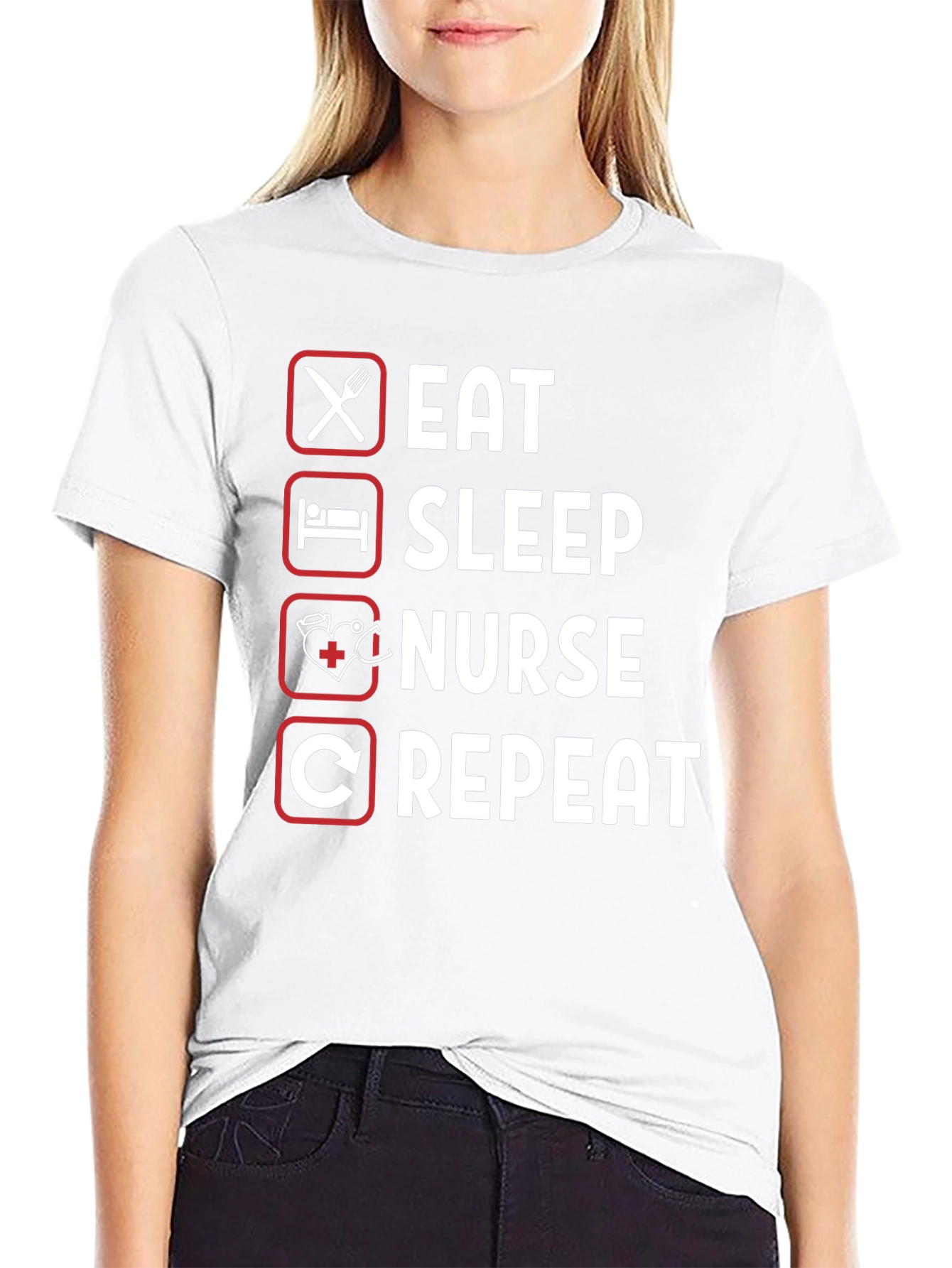 Black Eat Sleep Nurse Repeat Graphic Tee view 9