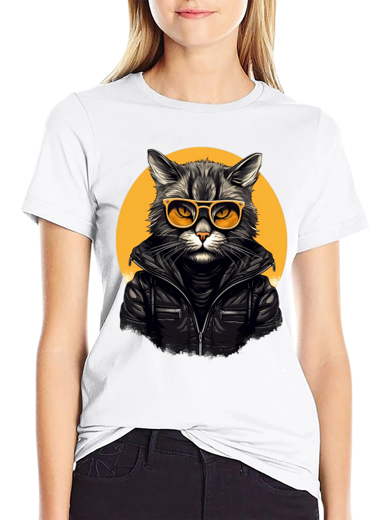 Black Cool Cat Biker T-Shirt view 9