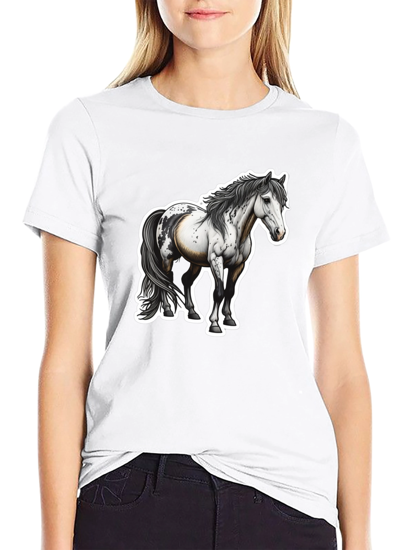 Horse Graphic Black Tee for Men - 9