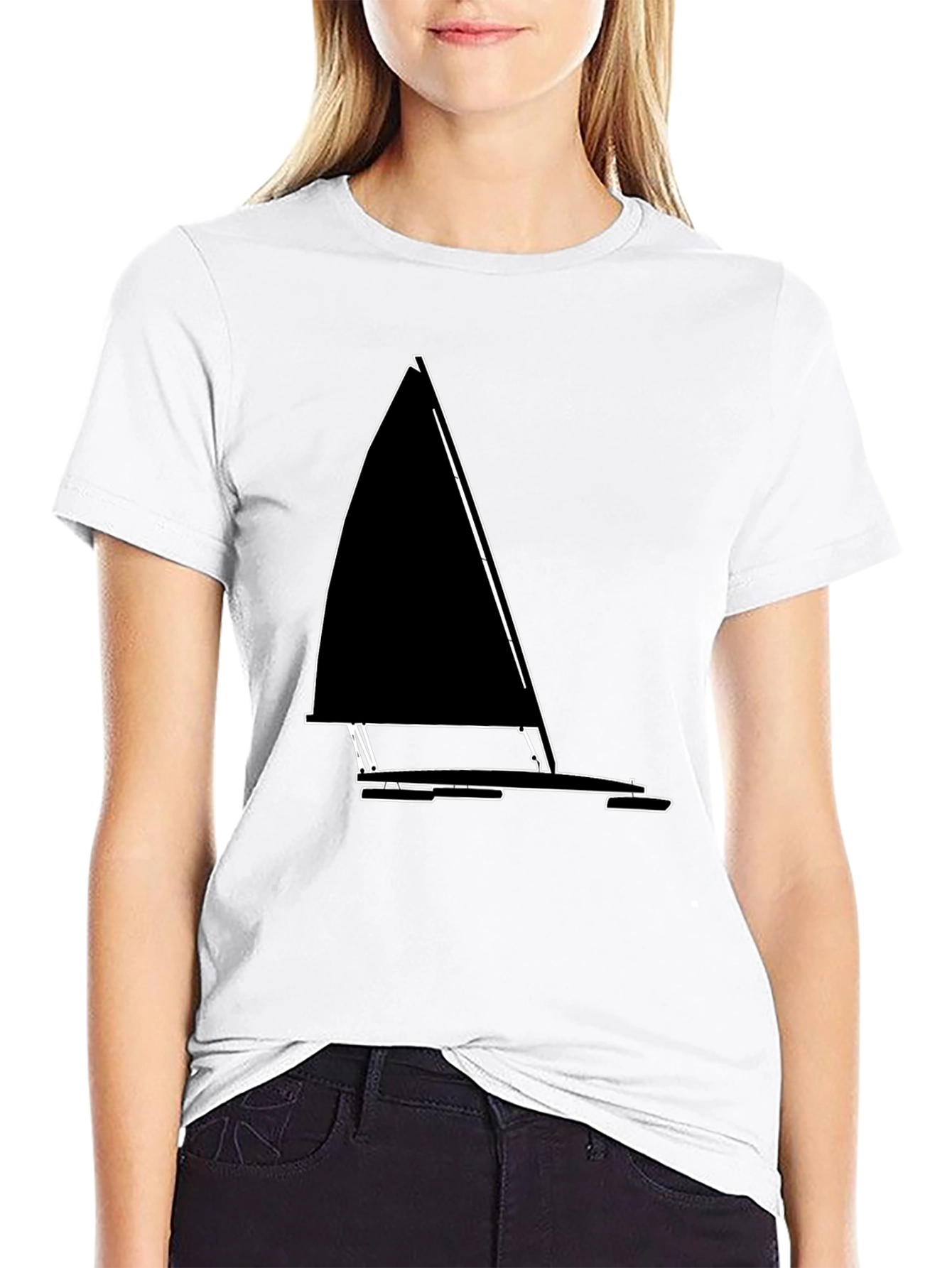 Black Sailboat Outline T-Shirt - Nautical Style view 9