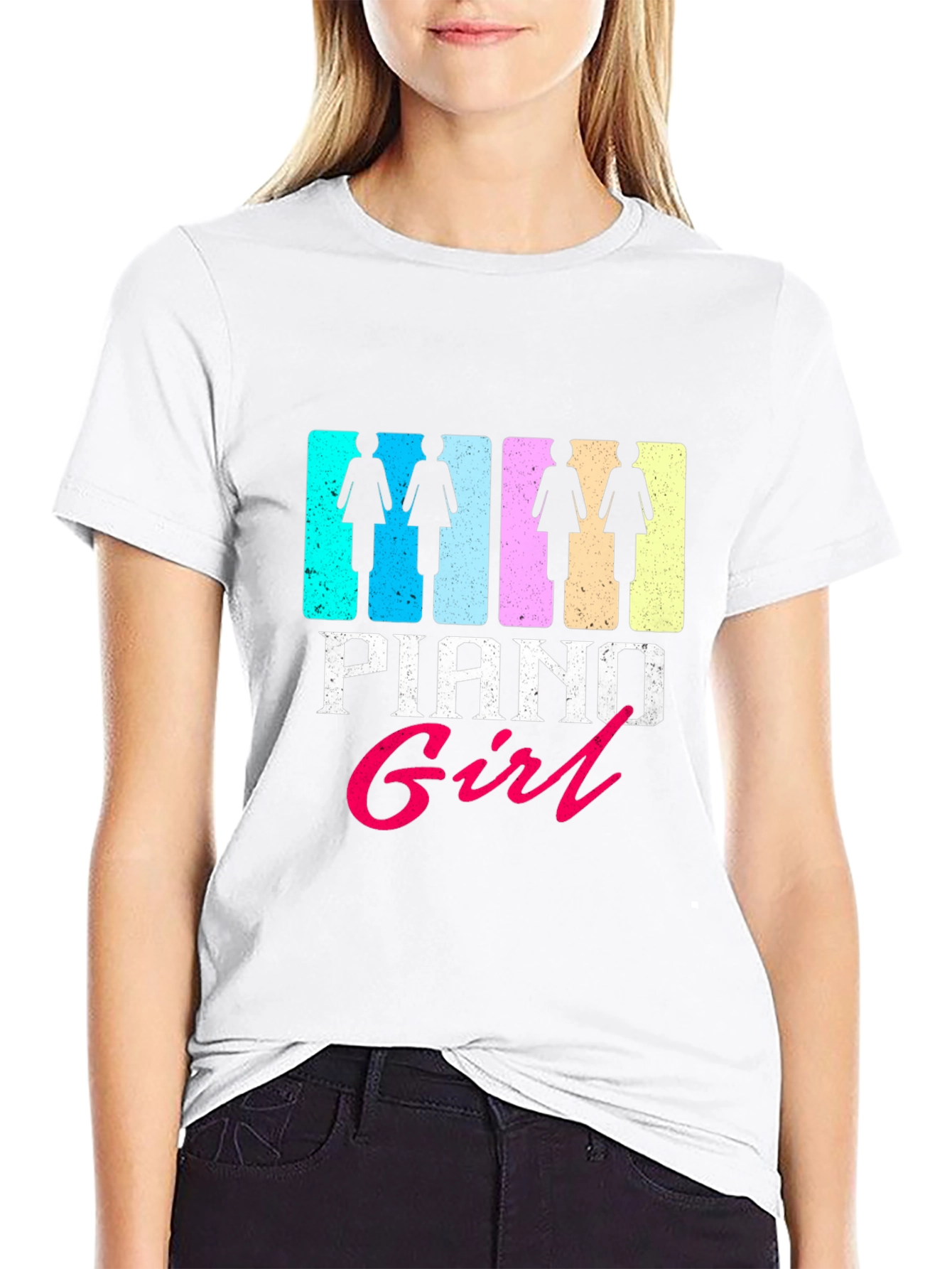 Black Piano Girl Graphic T-Shirt - Trendy Music Lover Tee view 9