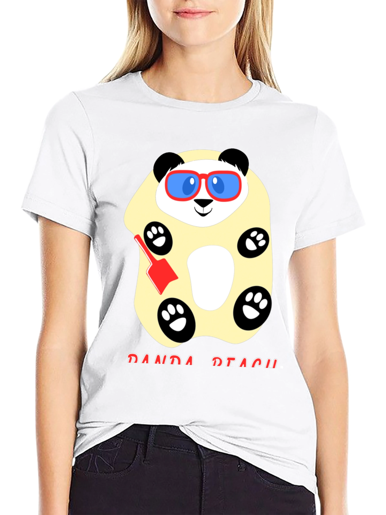 Black Cool Panda Beach T-Shirt - Black Cotton view 9