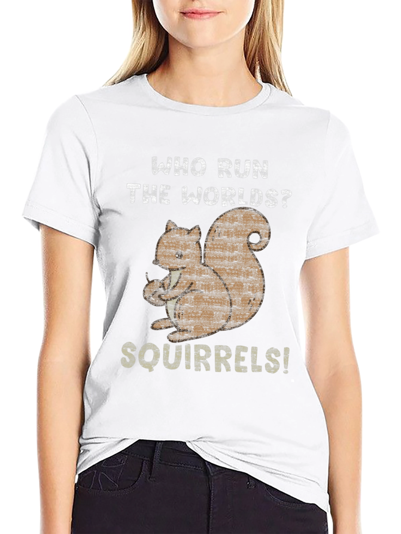 Black Who Run The Worlds? Squirrels! Black Cotton T-Shirt view 9