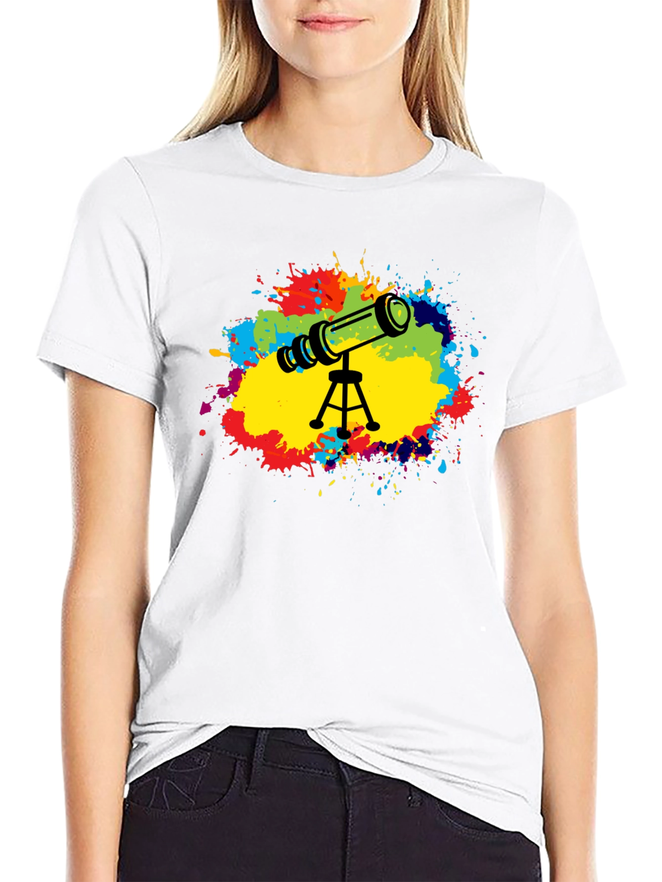 Black Telescope Splash Graphic T-Shirt - Astronomy Tee view 9