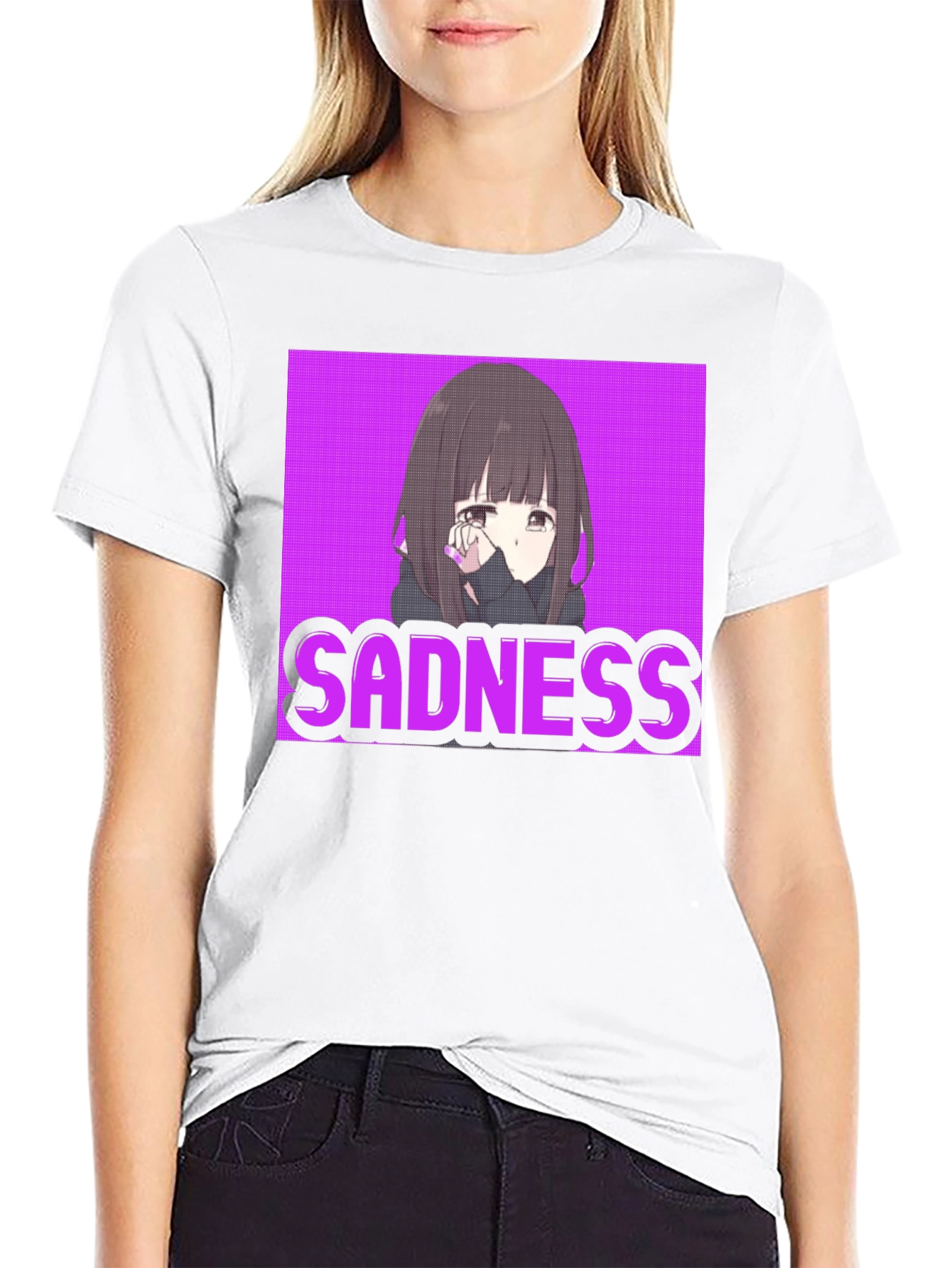 Black Sadness Anime Girl T-Shirt - Streetwear Graphic Tee view 9