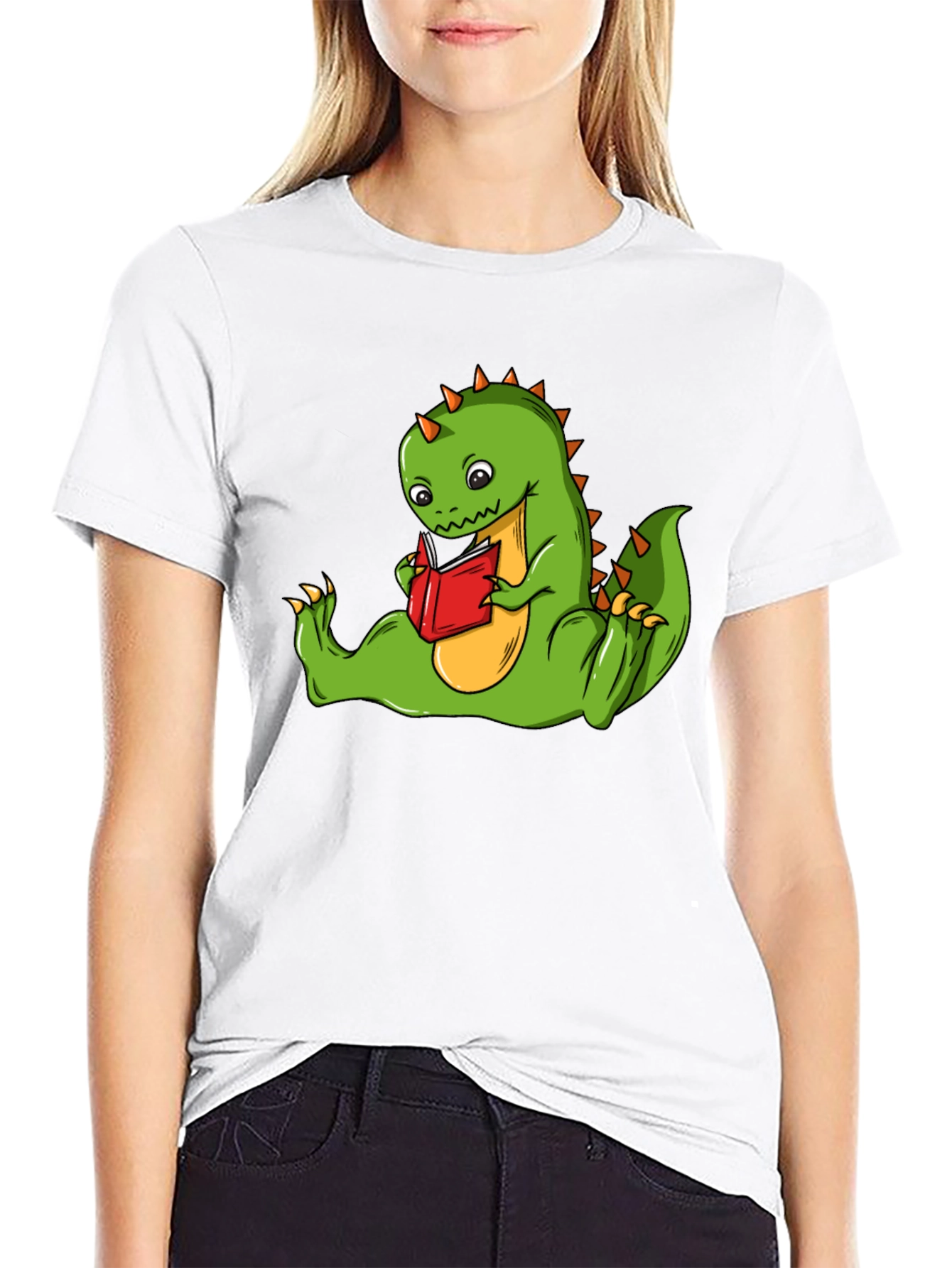 Black Dinosaur Reading Book T-Shirt - Fun Graphic Tee view 9