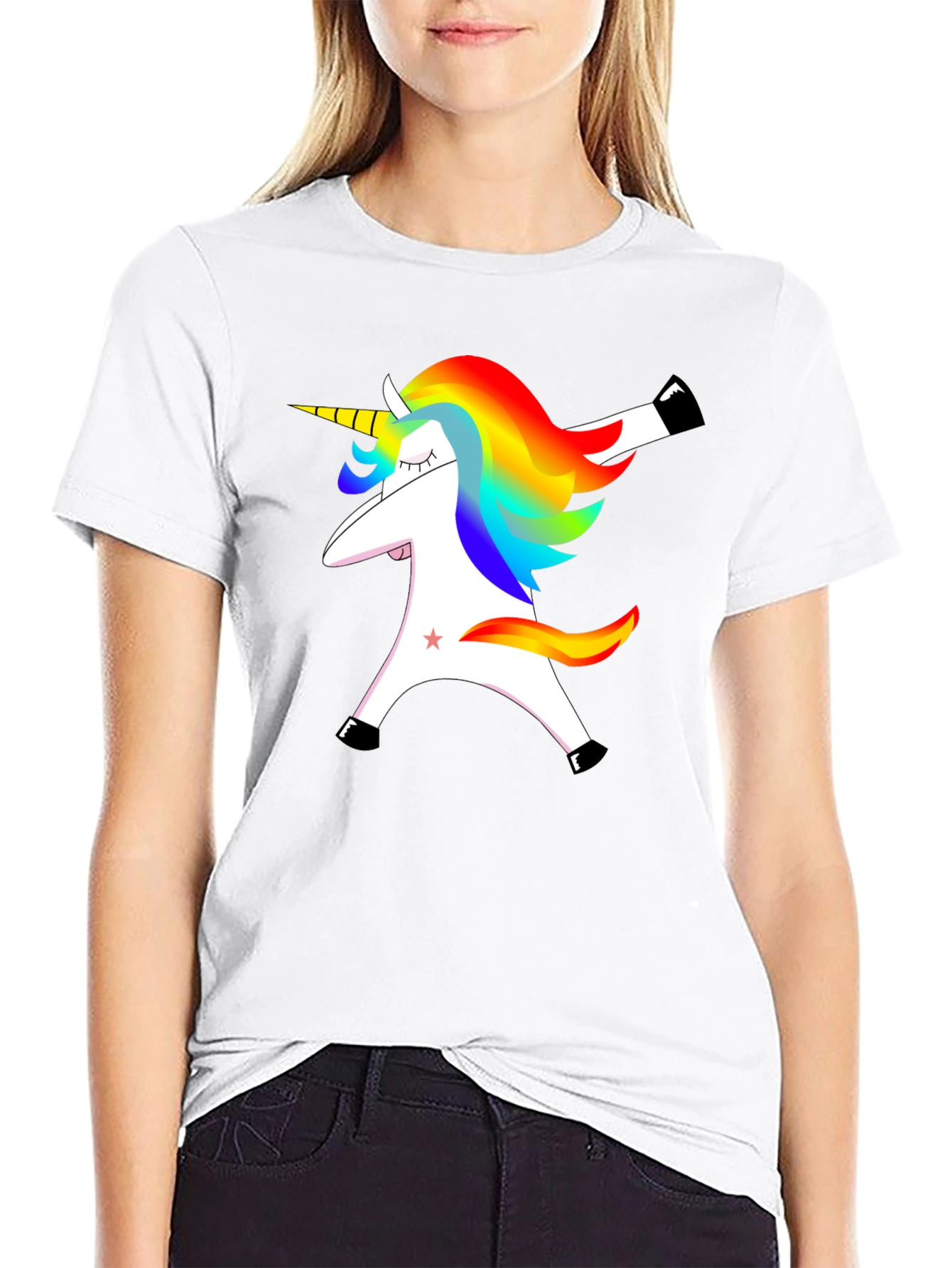 Black Dabbing Unicorn Graphic Tee - Black Cotton T-Shirt view 9