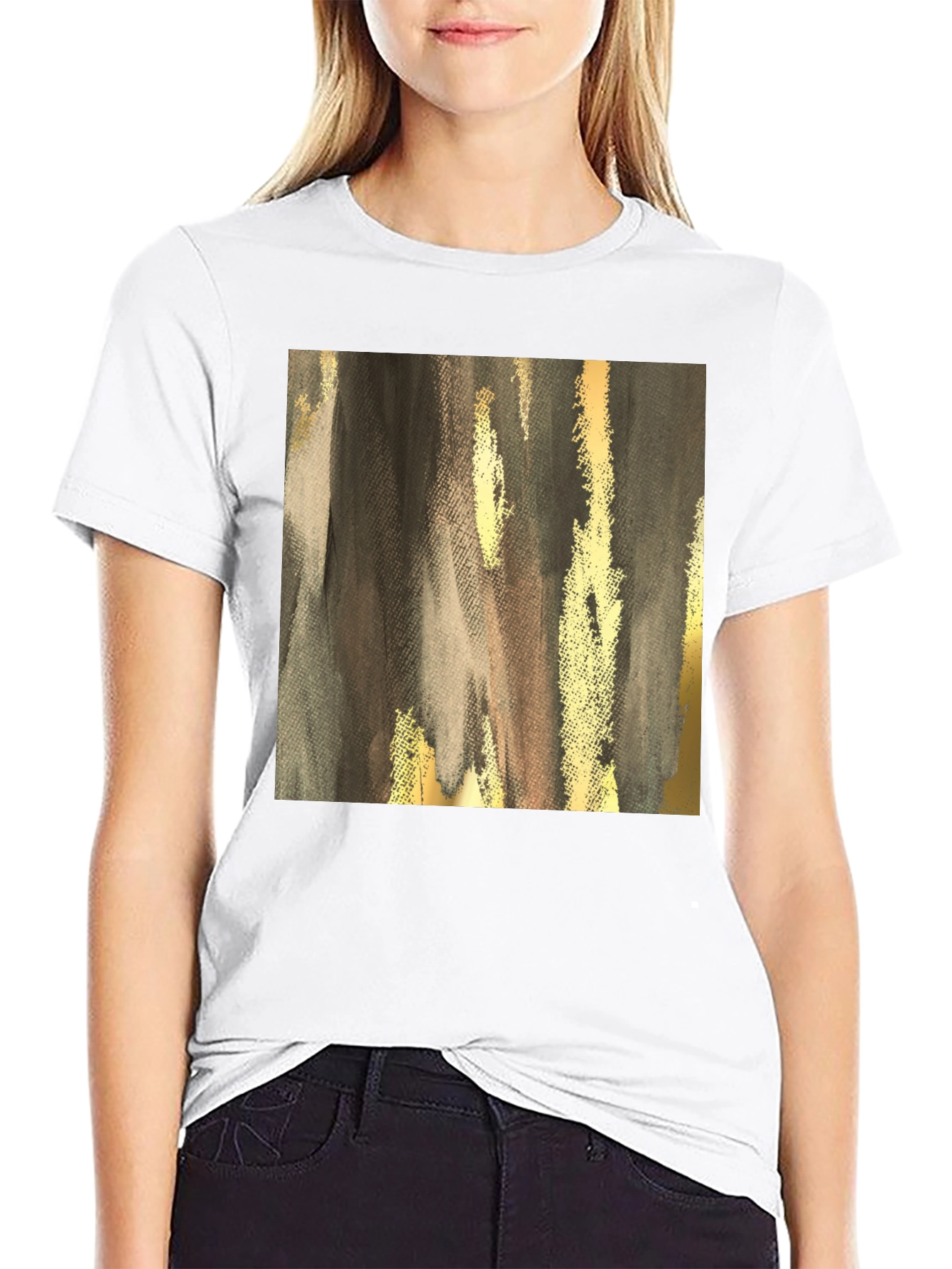 Black Abstract Gold & Gray Graphic Tee view 9