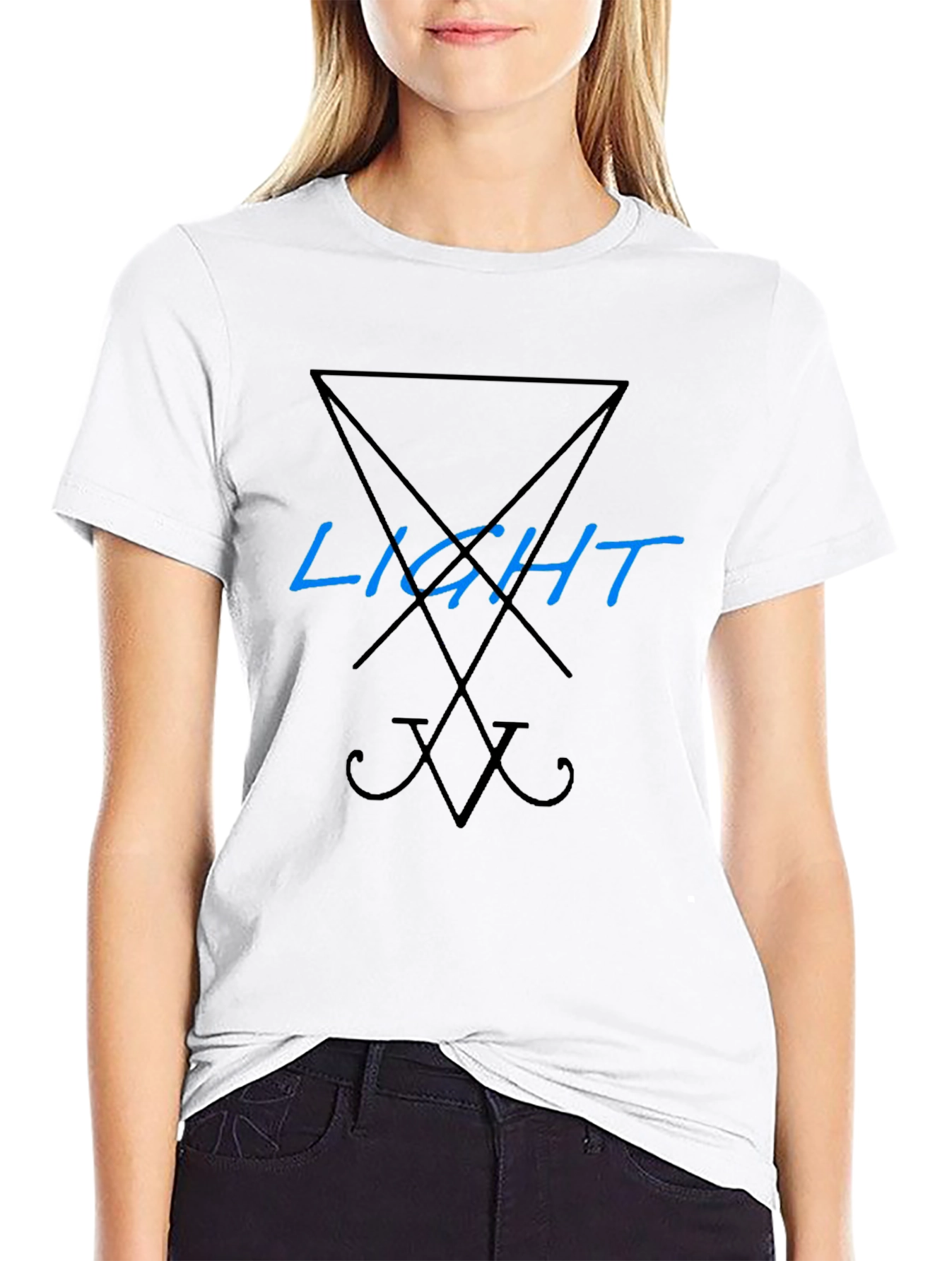 Black Men's Black T-Shirt with 'Light' Lucifer Symbol Design view 9